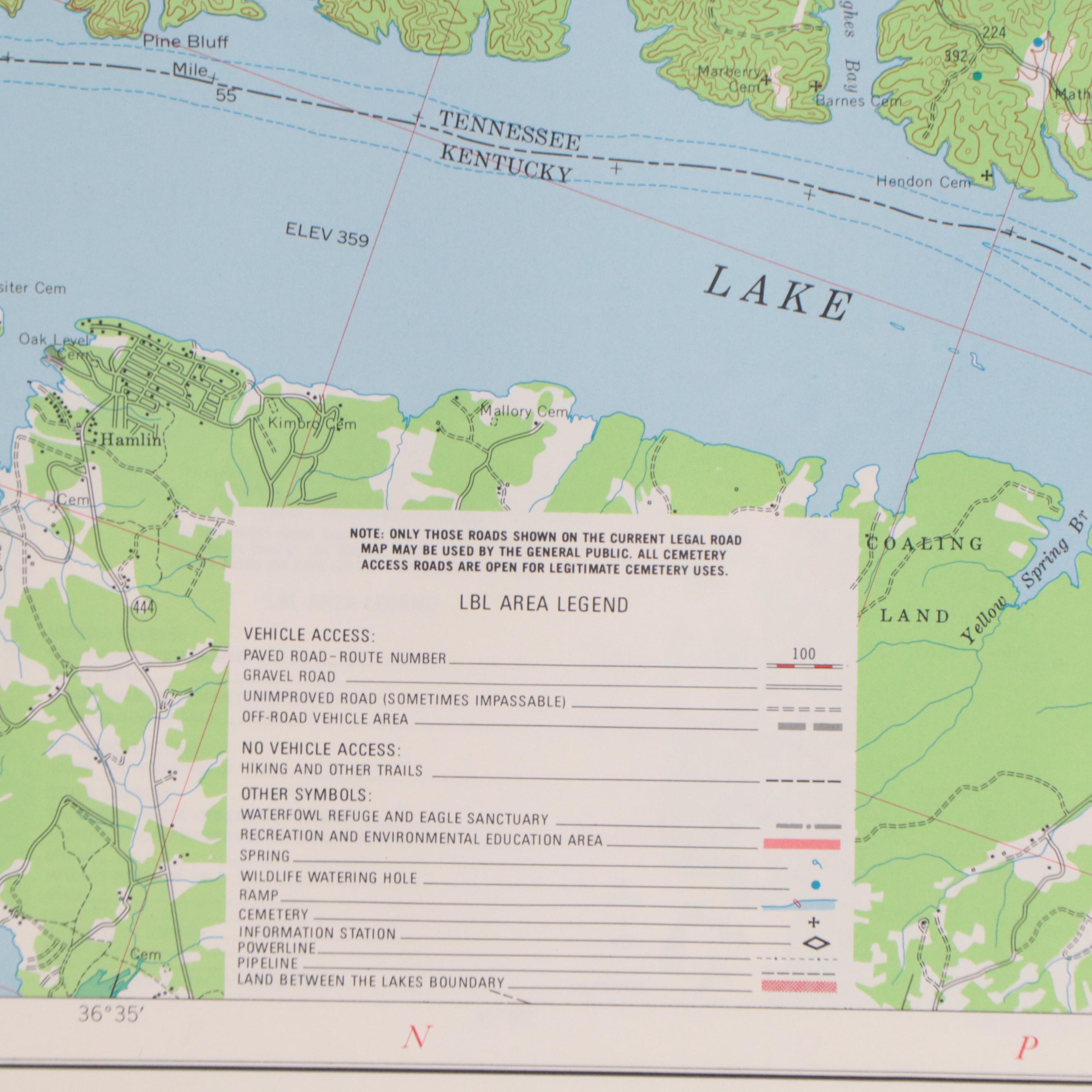 Color Lithograph Map "Land Between Lakes" and More Maps