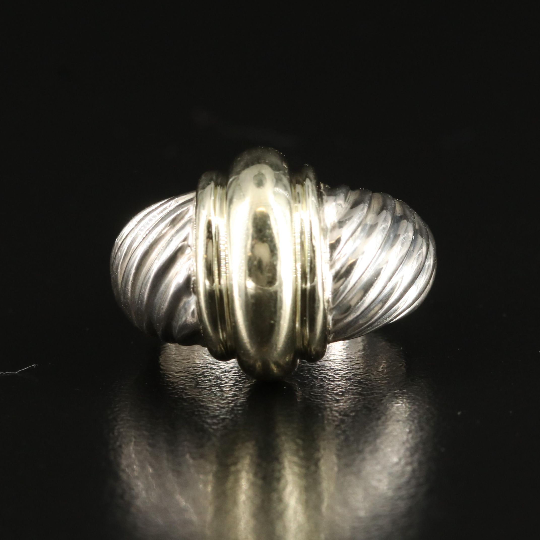 David Yurman Sterling and 14K Fluted Dome Ring