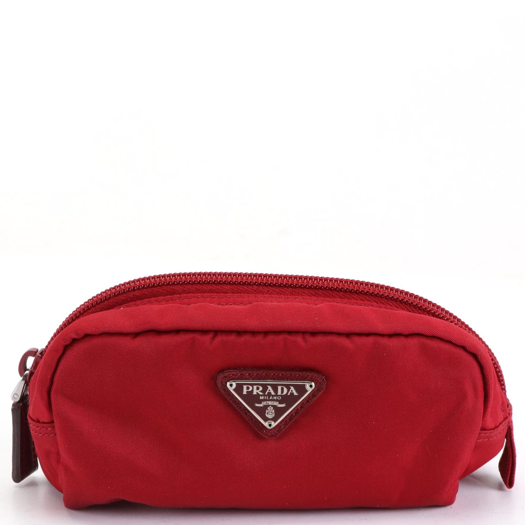 Prada Zip Pouch in Nylon with Saffiano Leather Trim