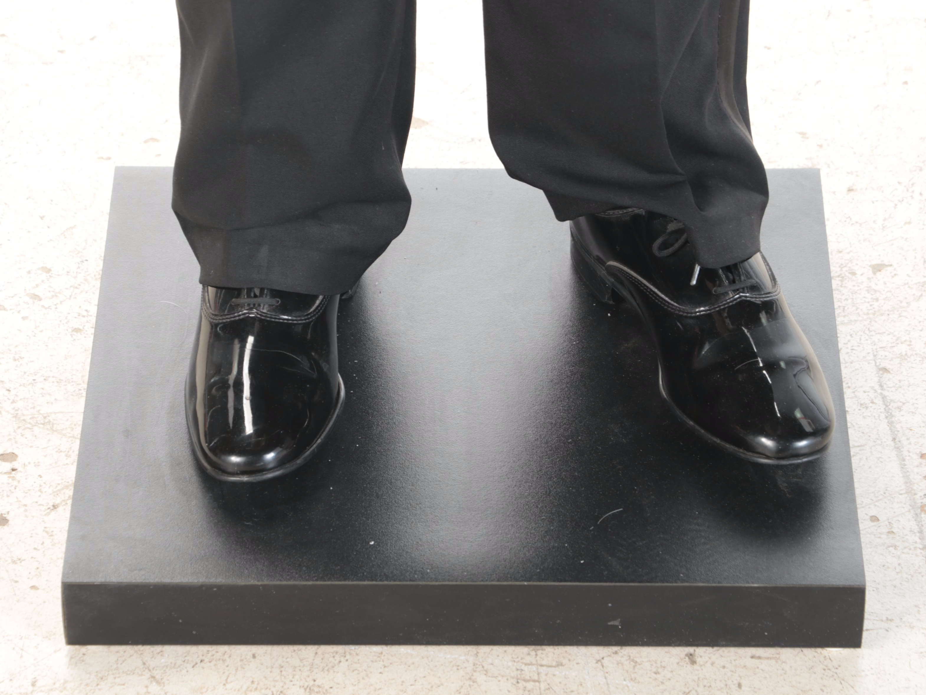 Hyper Realistic Life-Sized Mixed Media Sculpture of Butler With Serving Tray