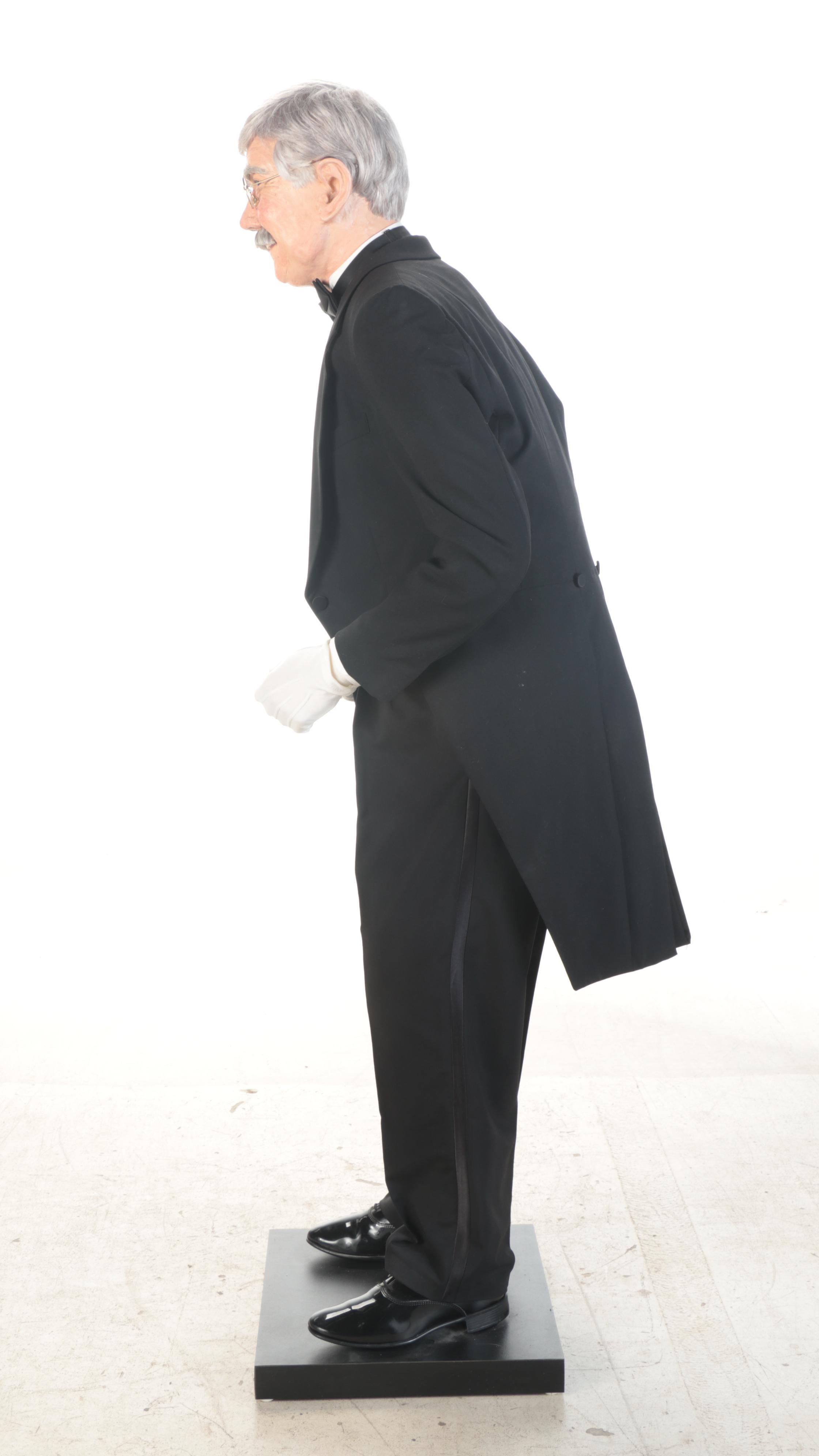 Hyper Realistic Life-Sized Mixed Media Sculpture of Butler With Serving Tray