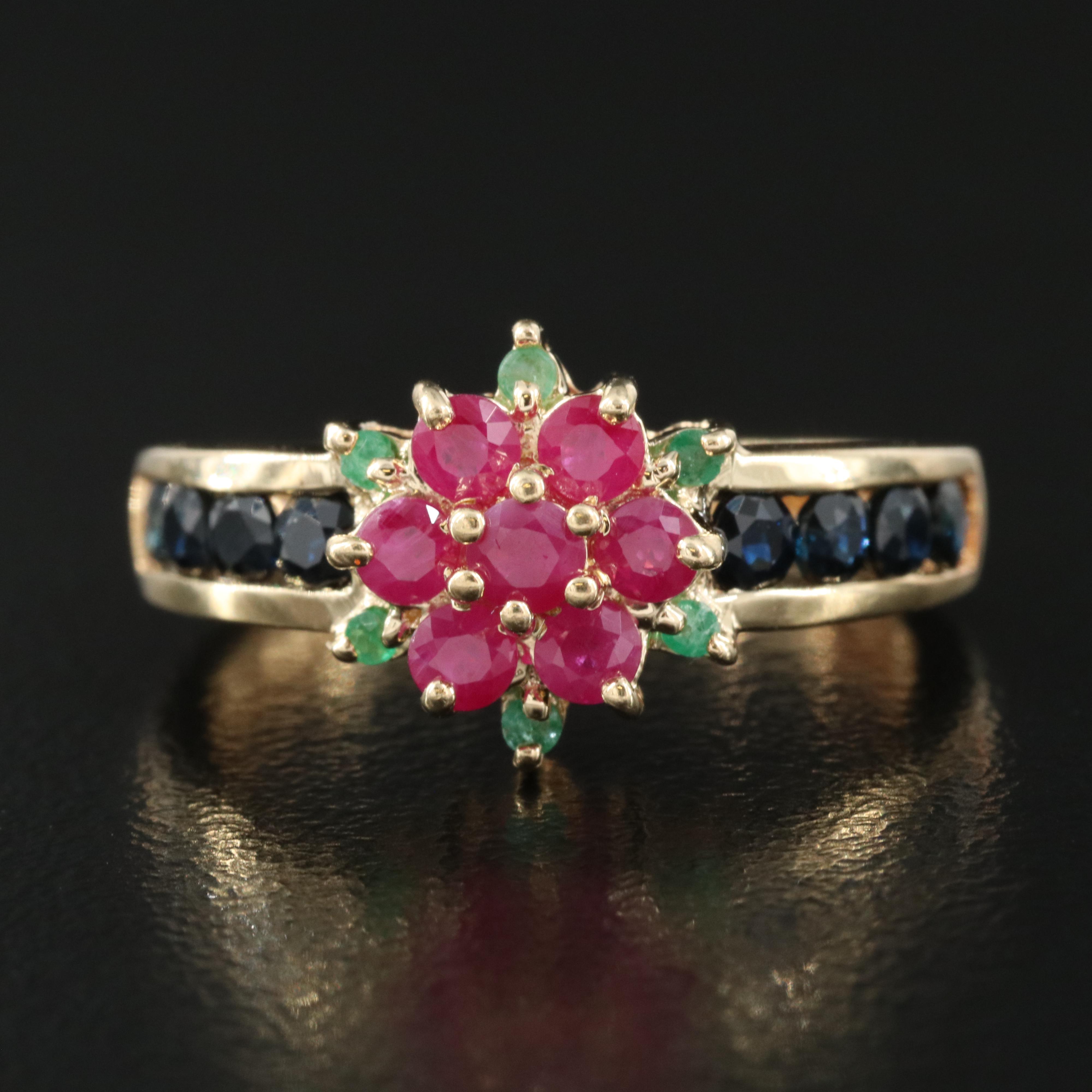 14K Ruby, Emerald and Sapphire Ring
