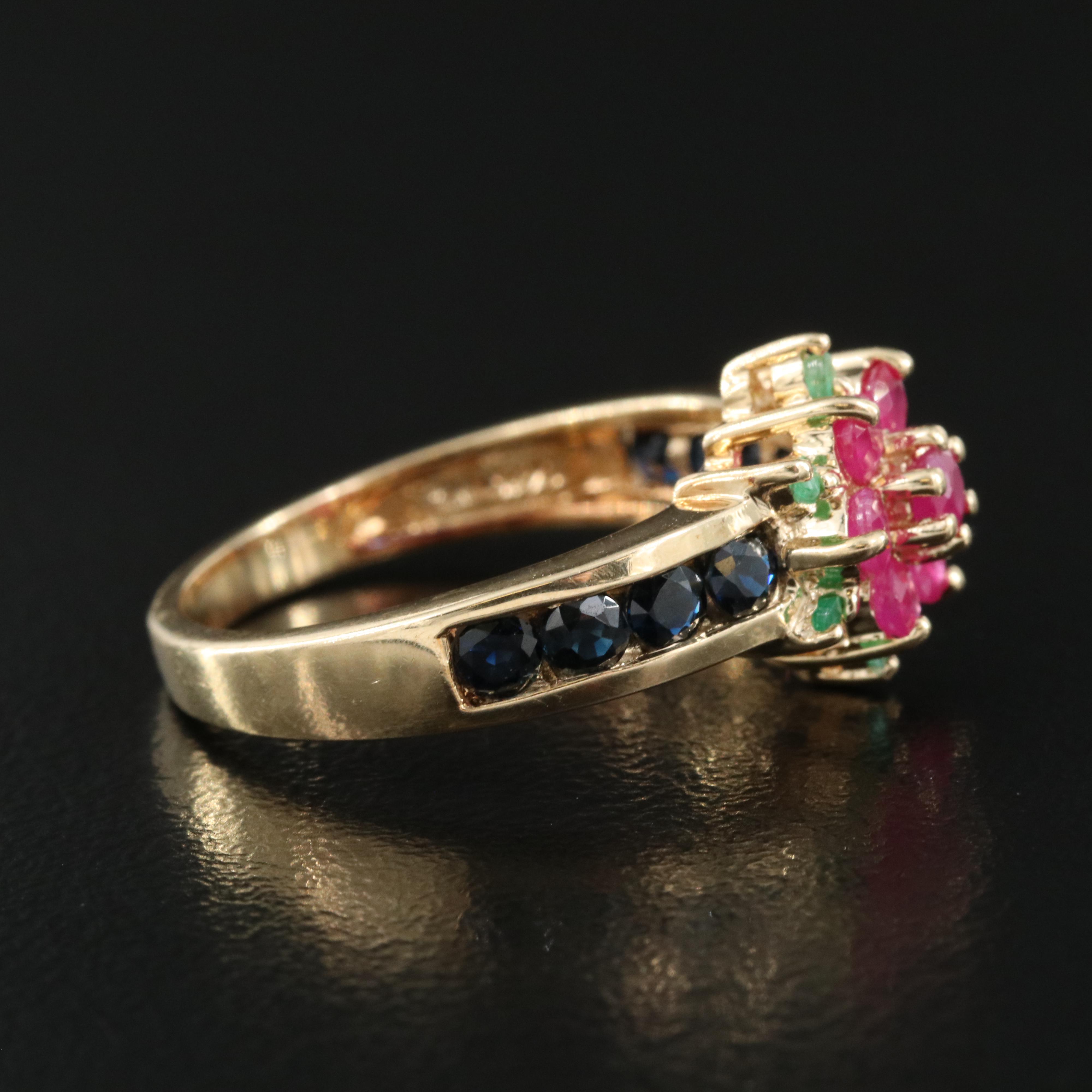 14K Ruby, Emerald and Sapphire Ring