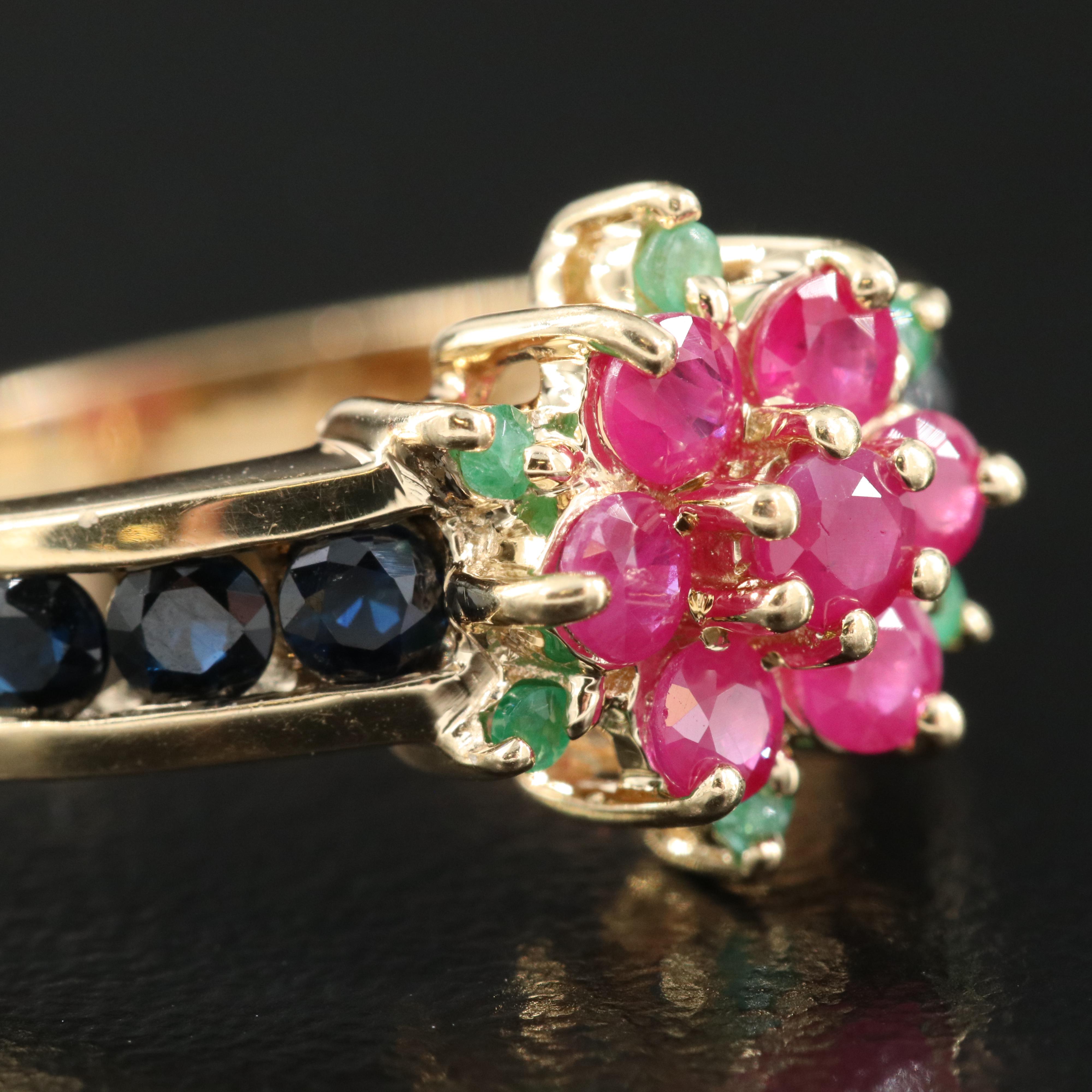 14K Ruby, Emerald and Sapphire Ring