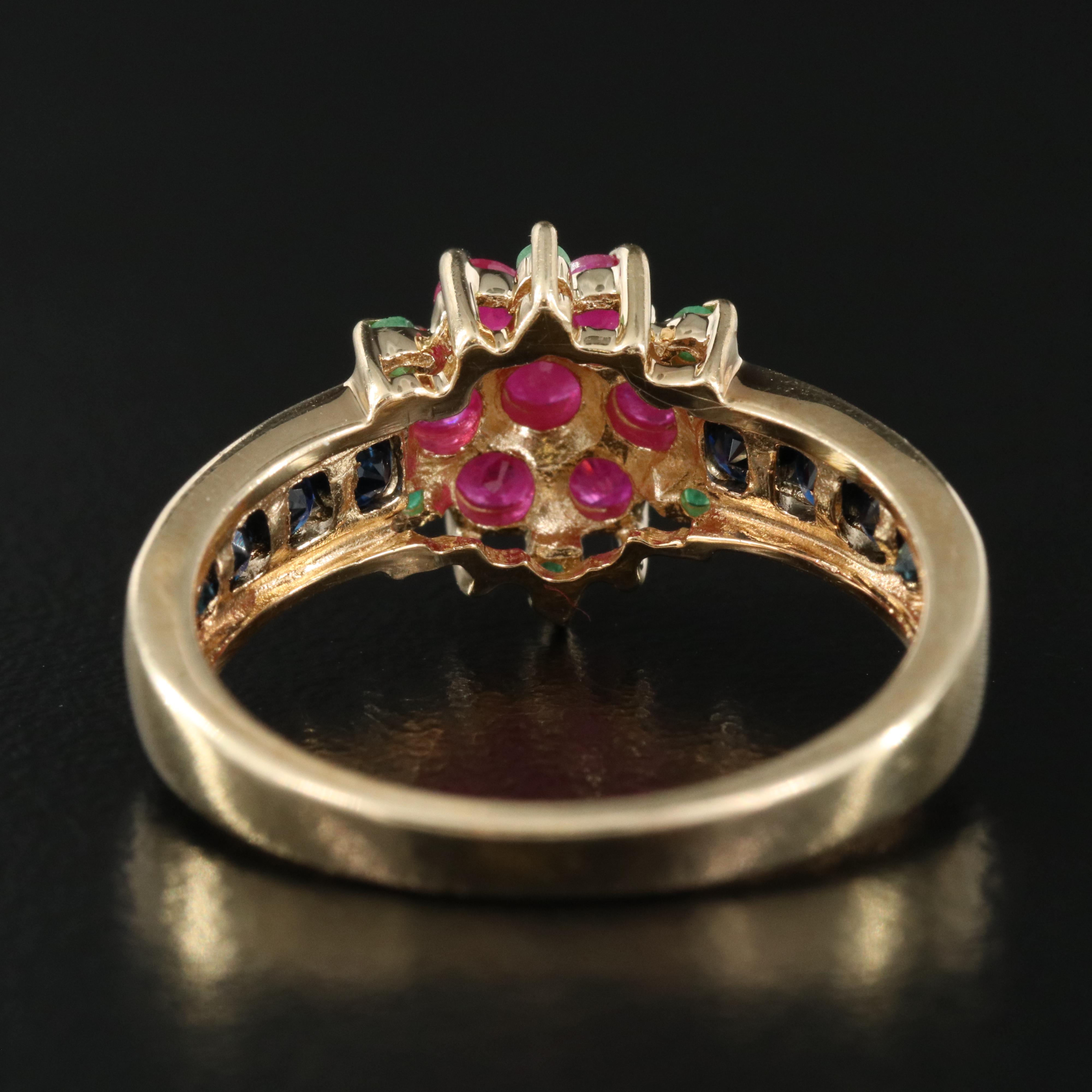 14K Ruby, Emerald and Sapphire Ring