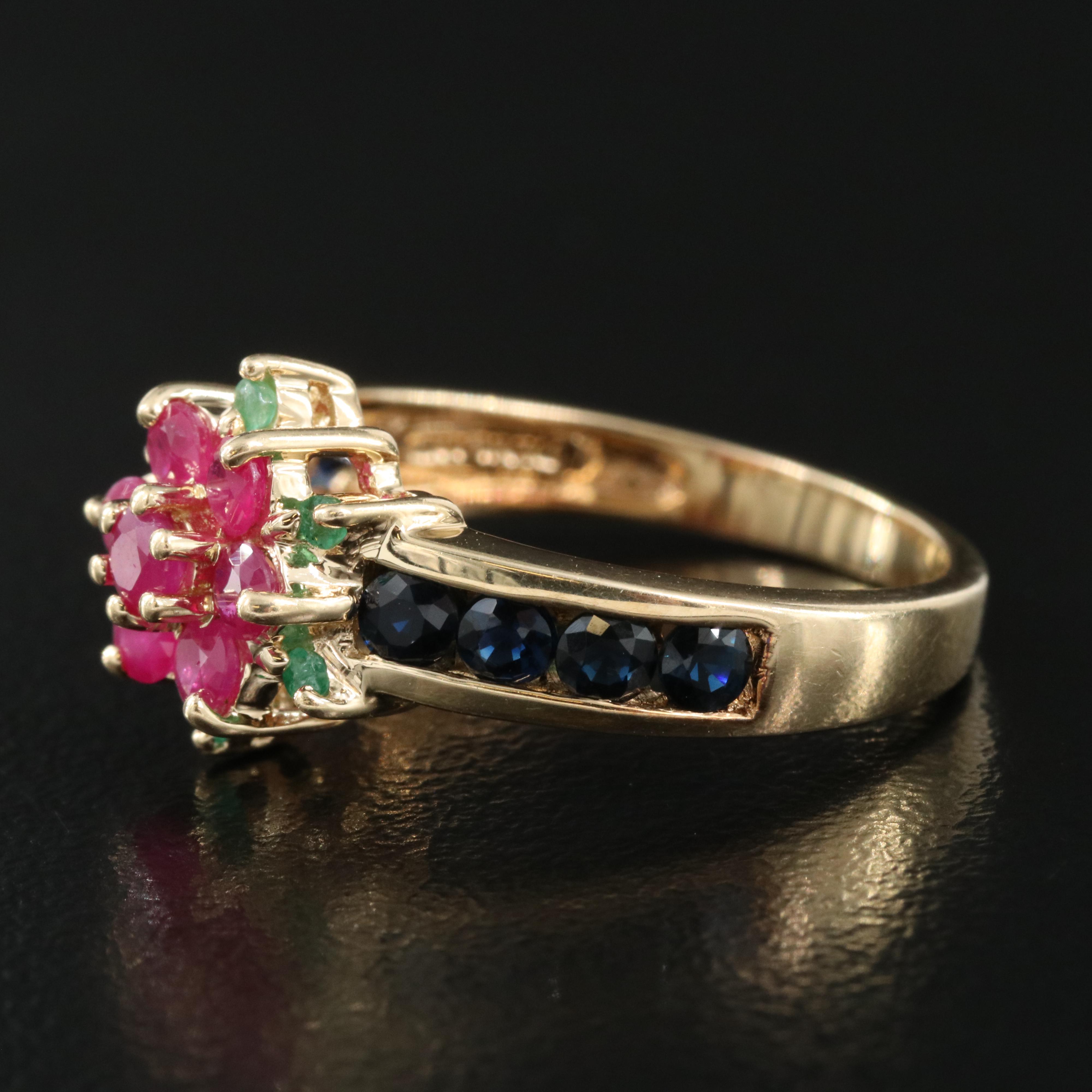 14K Ruby, Emerald and Sapphire Ring