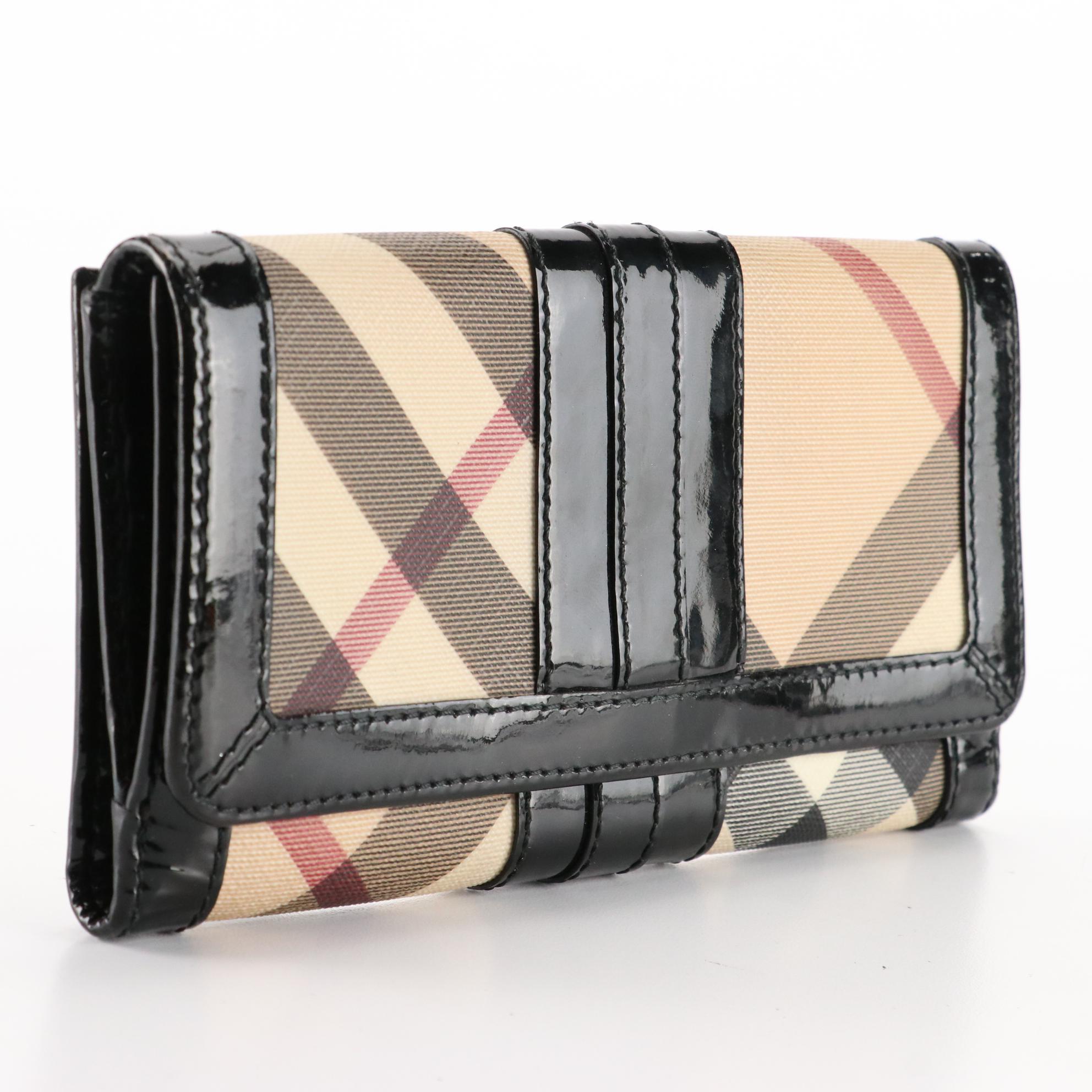 Burberry Patent Leather and Coated Canvas Wallet with Box and Dust Bag