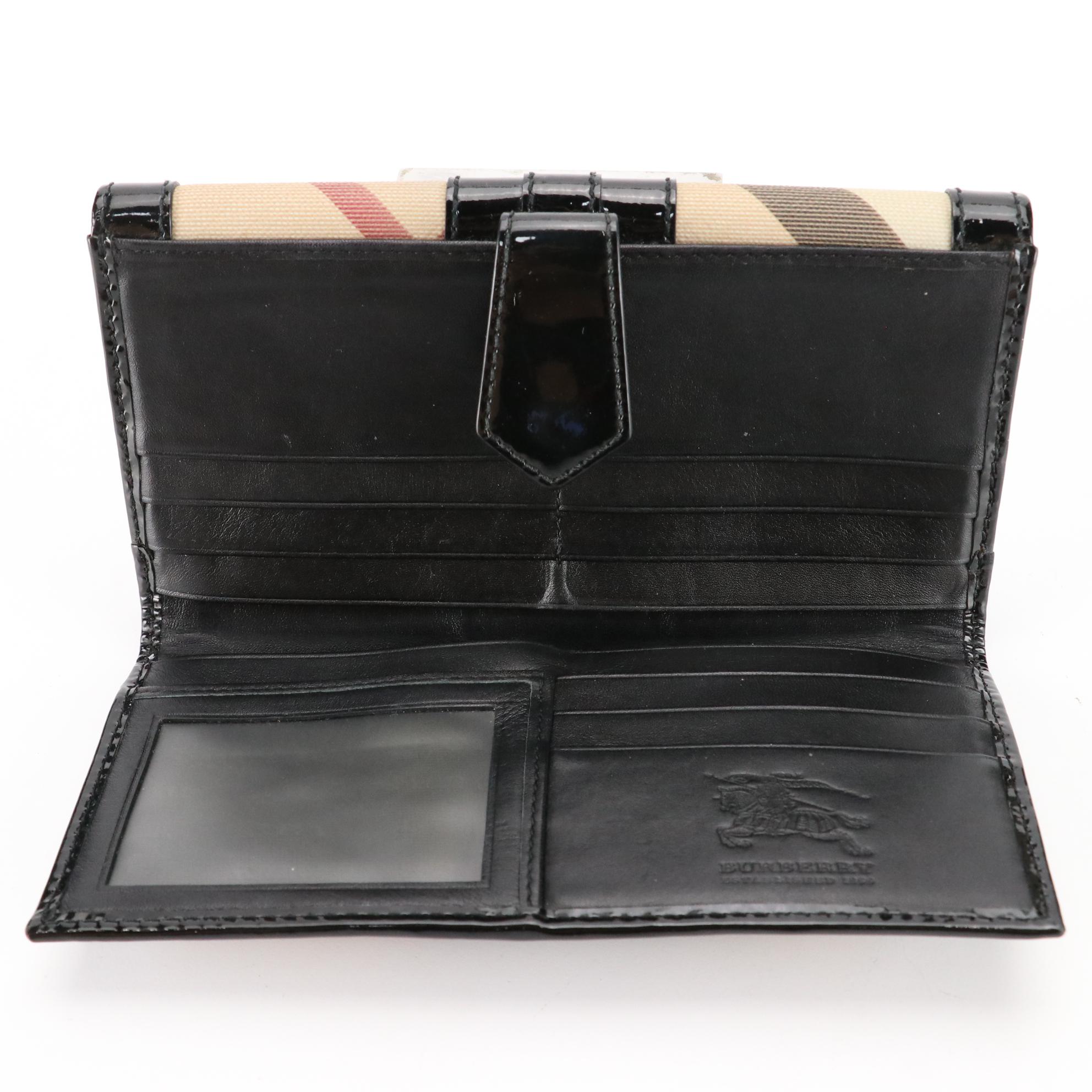 Burberry Patent Leather and Coated Canvas Wallet with Box and Dust Bag