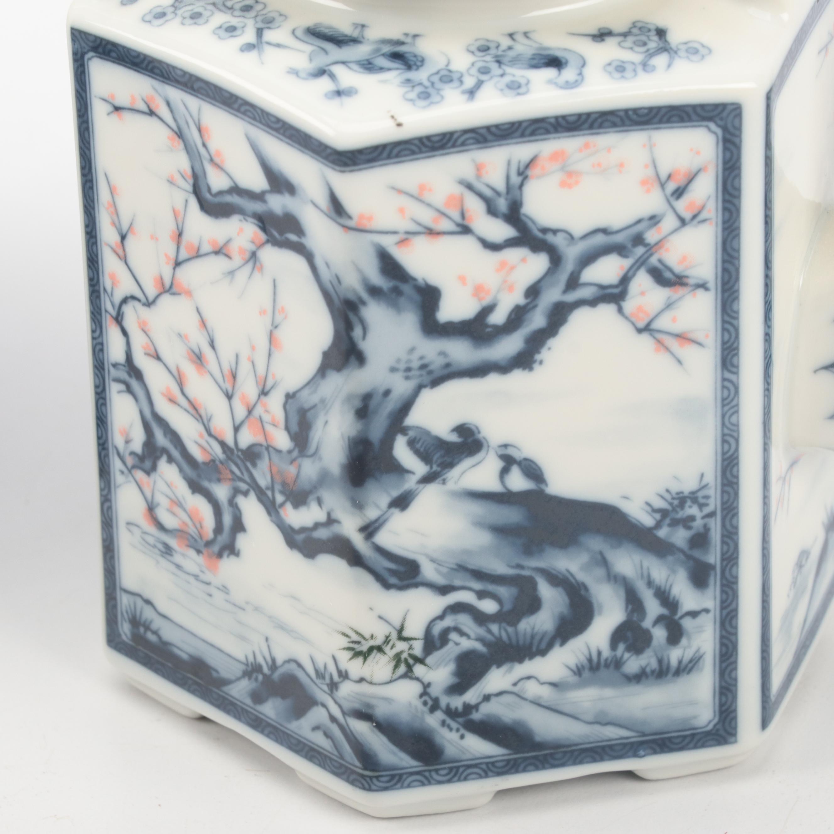 Japanese Cherry Blossom Blue on White Porcelain Tea Service