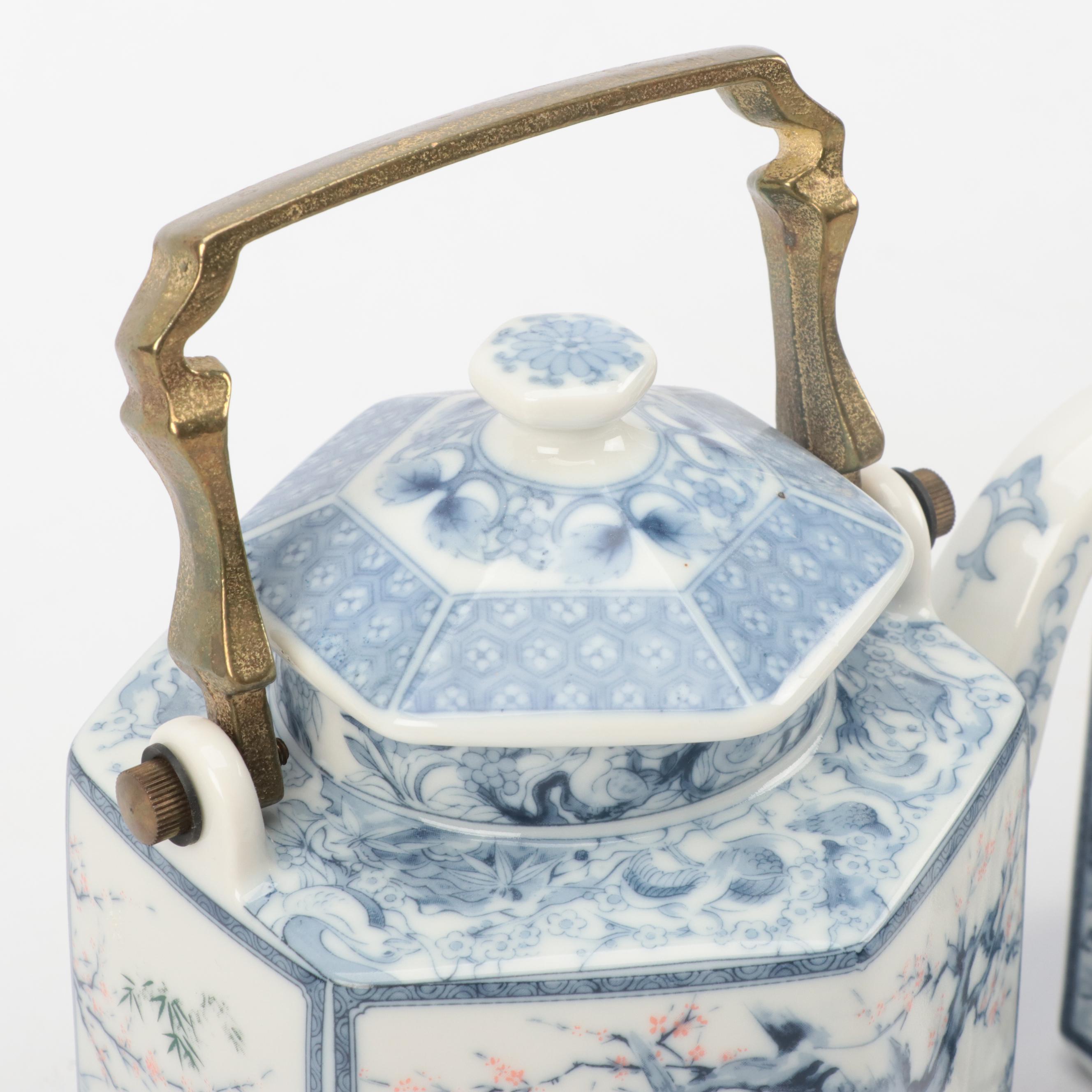 Japanese Cherry Blossom Blue on White Porcelain Tea Service