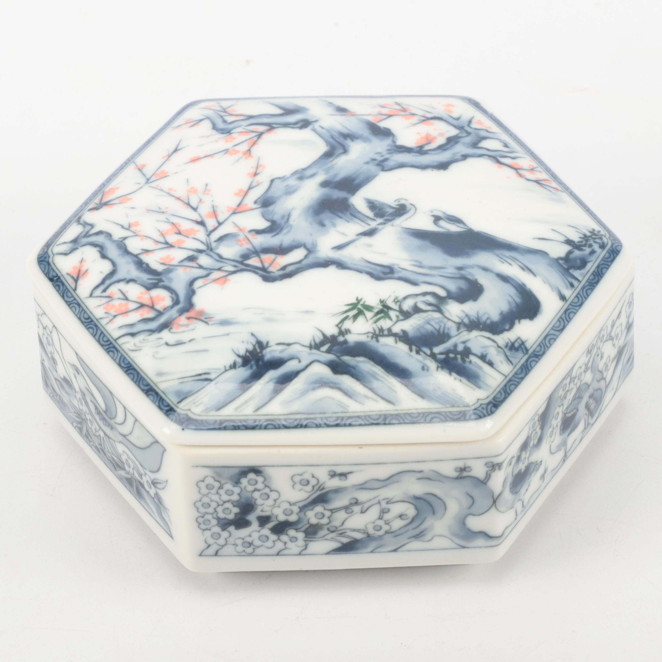 Japanese Cherry Blossom Blue on White Porcelain Tea Service