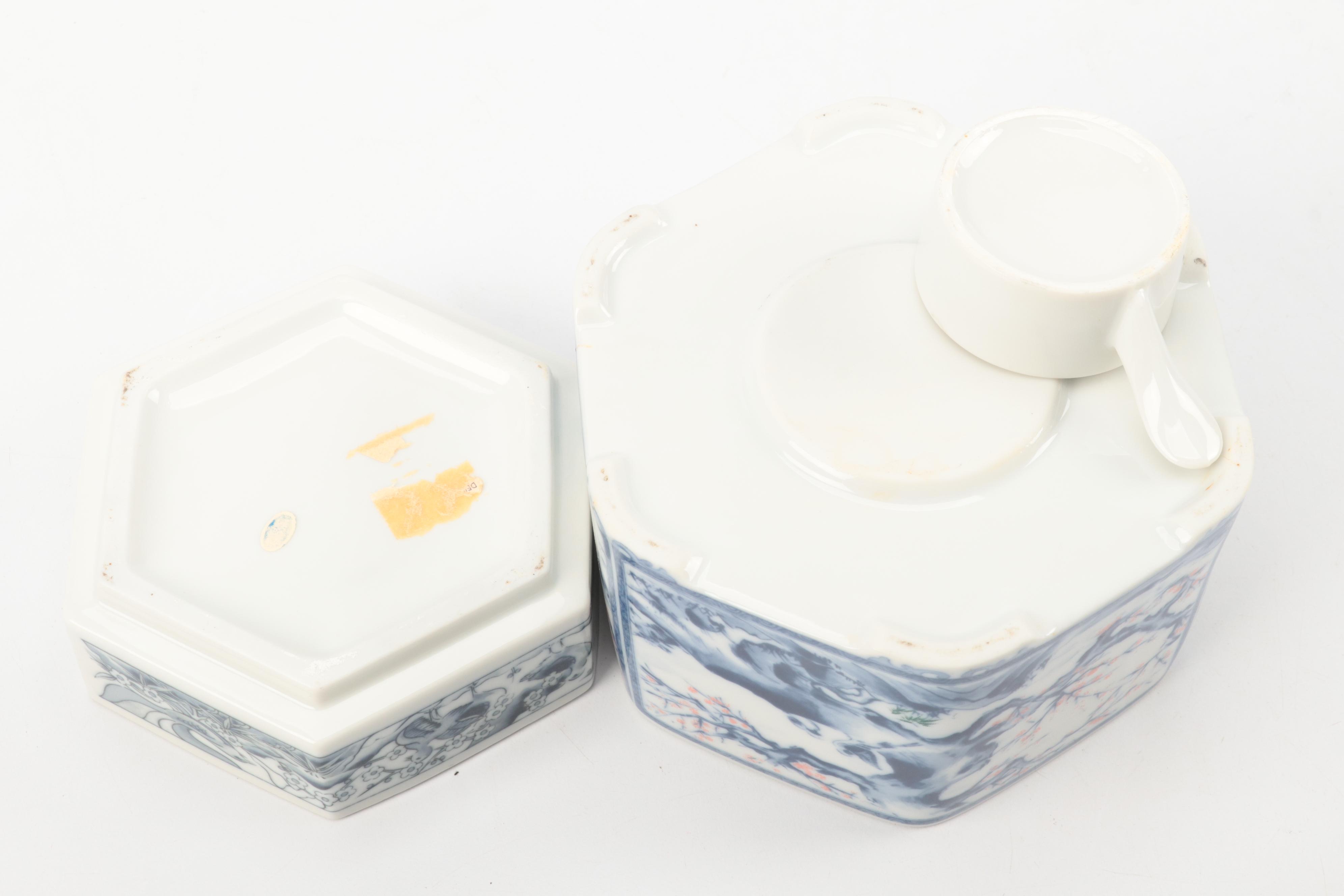 Japanese Cherry Blossom Blue on White Porcelain Tea Service