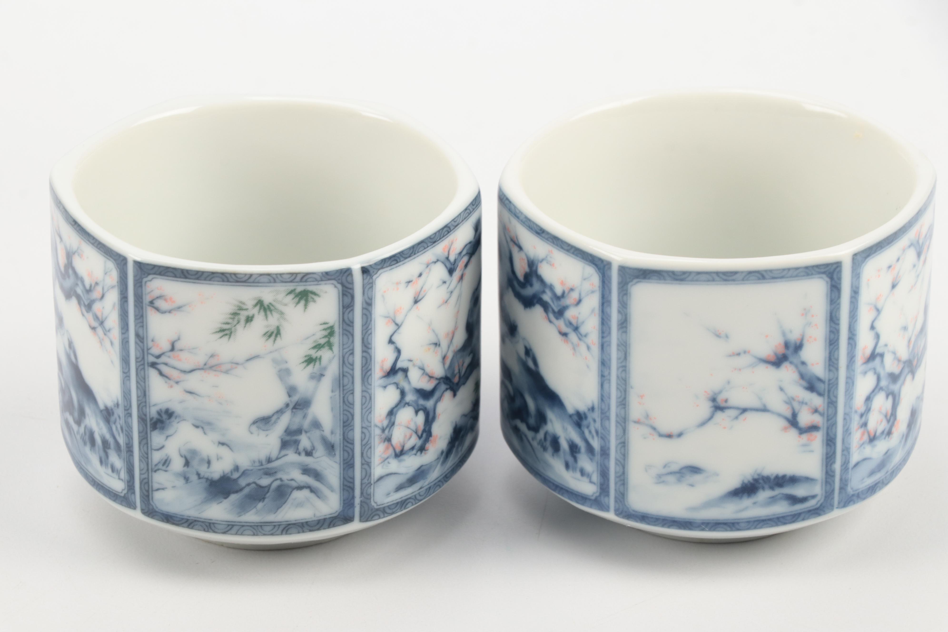 Japanese Cherry Blossom Blue on White Porcelain Tea Service