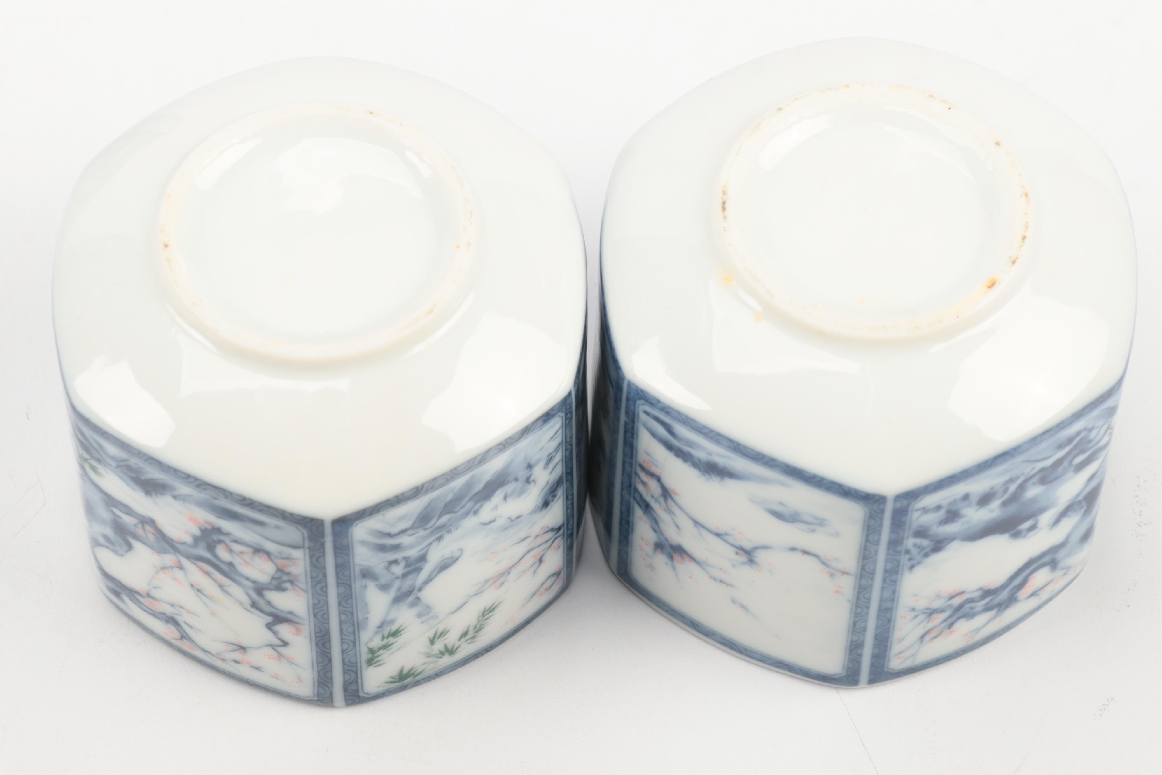 Japanese Cherry Blossom Blue on White Porcelain Tea Service