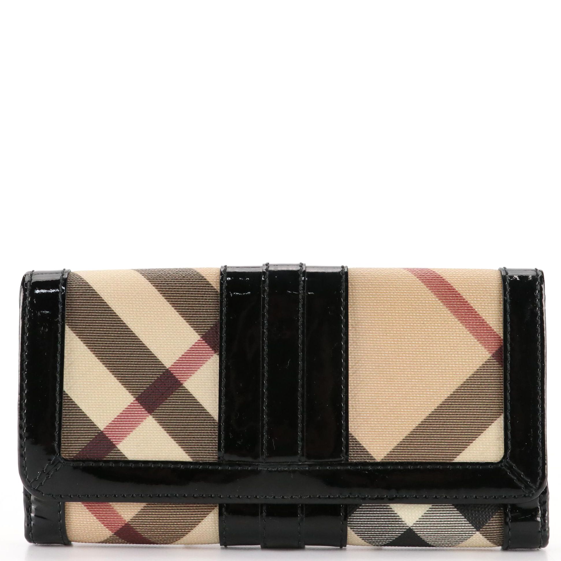 Burberry Patent Leather and Coated Canvas Wallet with Box and Dust Bag