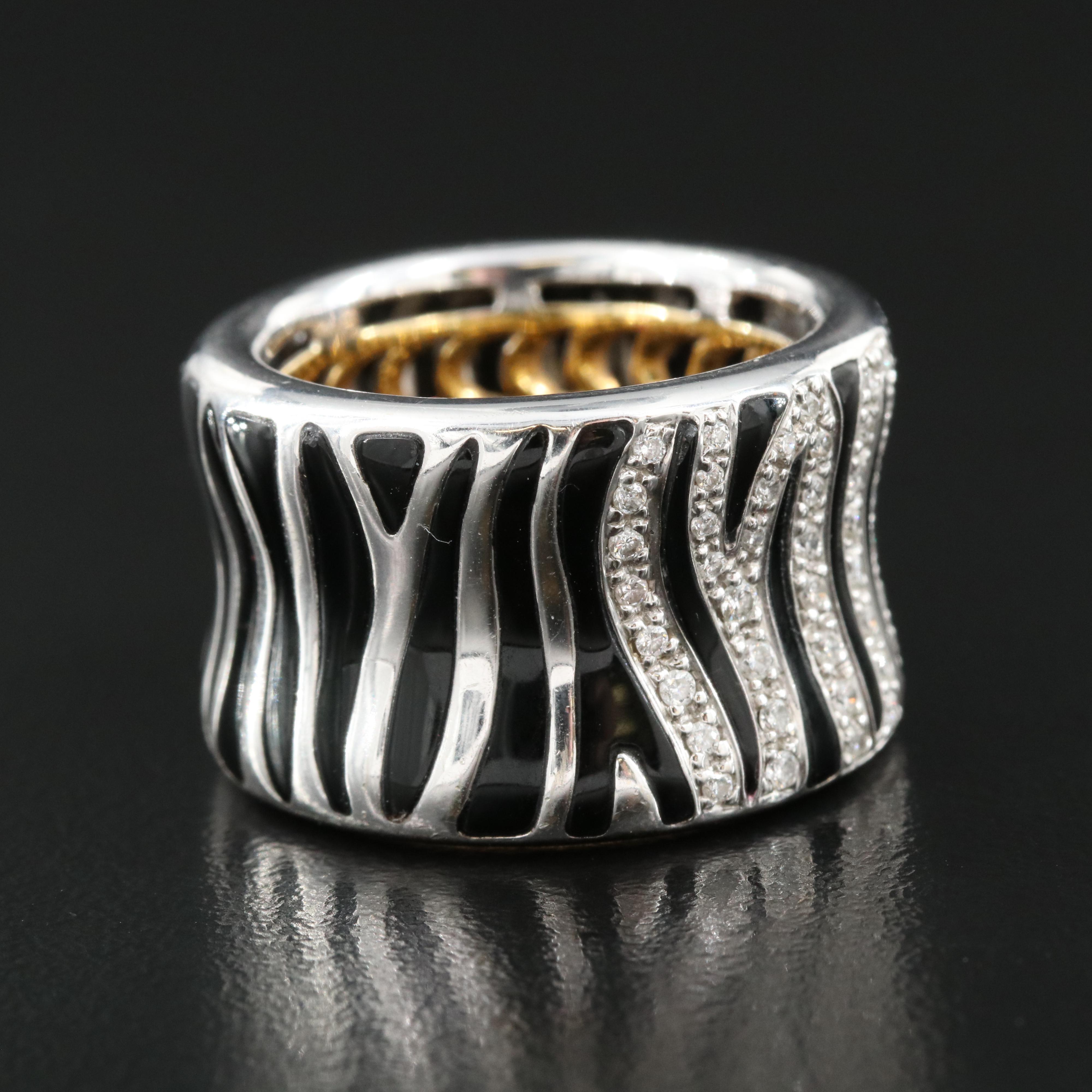 Roberto Coin "Animalier" 18K Diamond and Black Onyx Zebra Ring