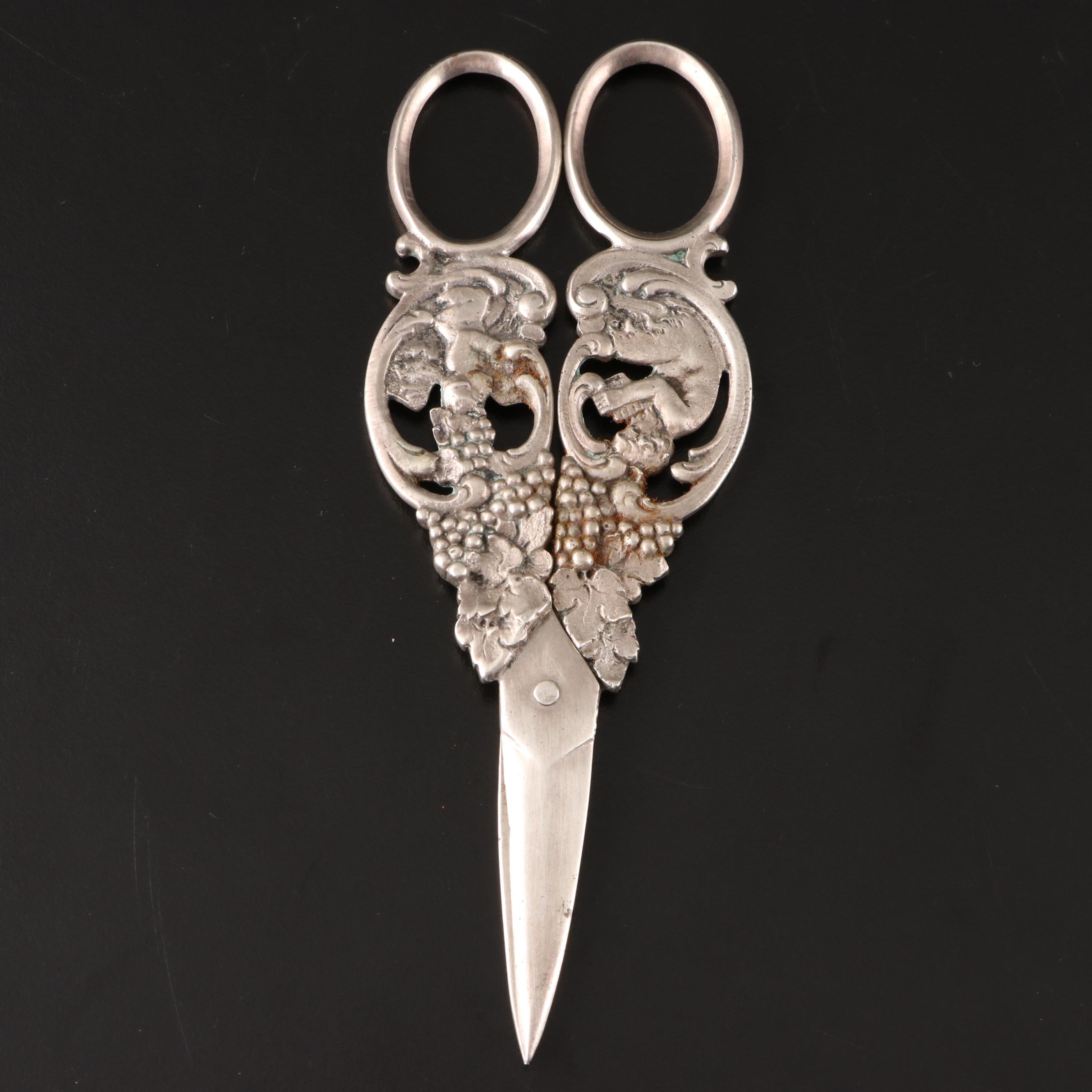 Hanau 800 Silver Grape Scissors with Putto and Satyr Handles