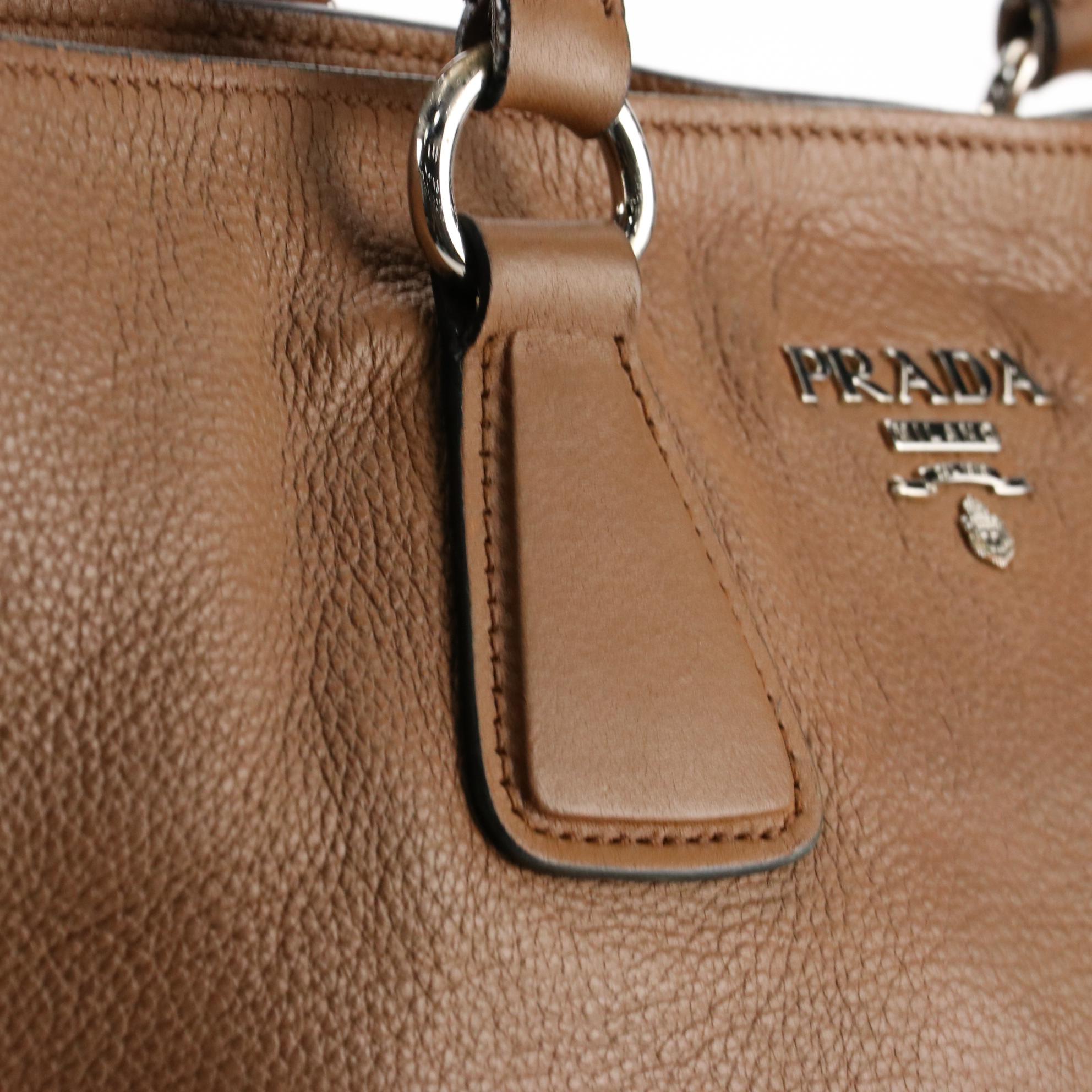 Prada Shopping Tote with Side Zippers in Vitello Daino Leather