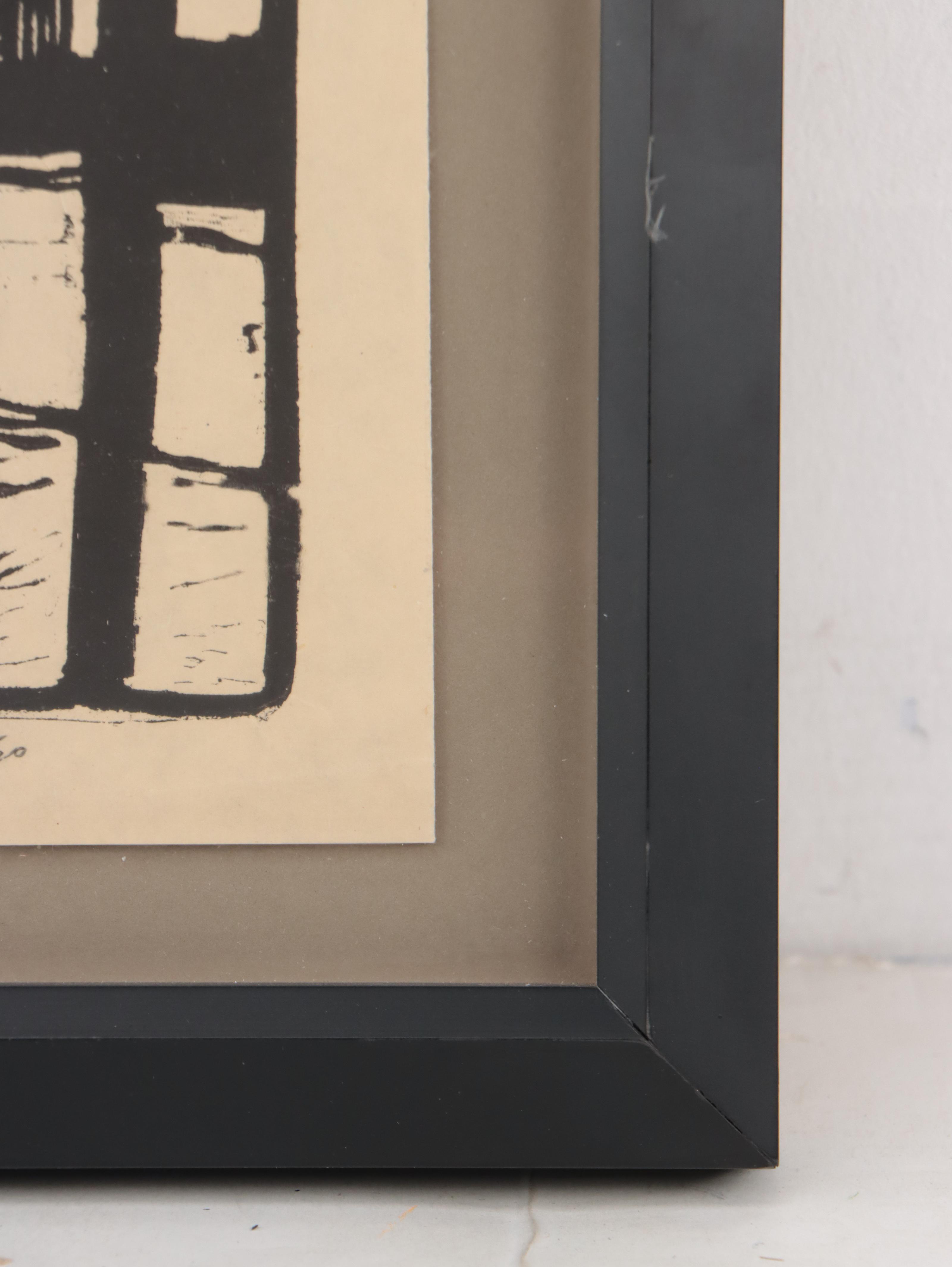 Woodcut of Neighborhood Street Scene