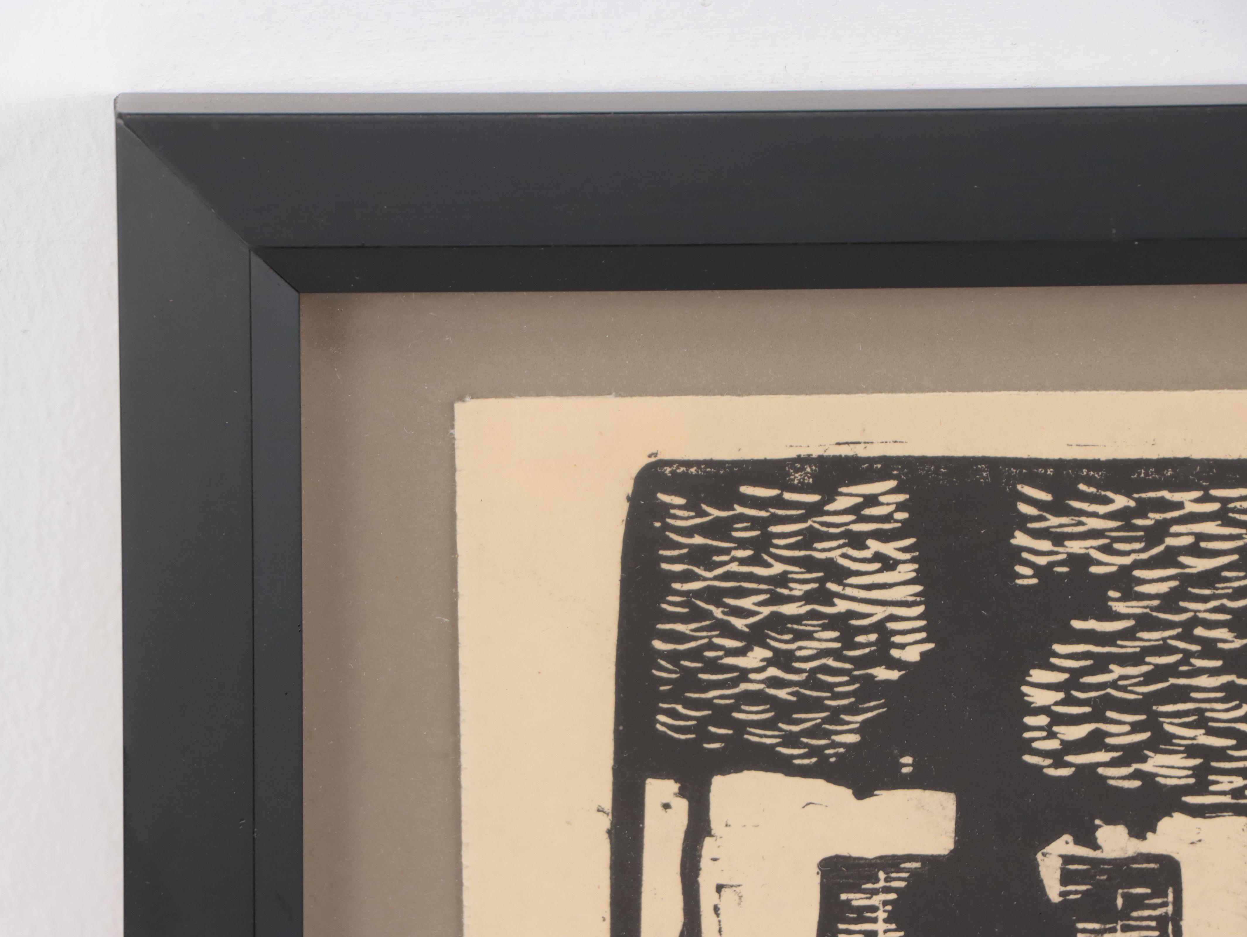 Woodcut of Neighborhood Street Scene