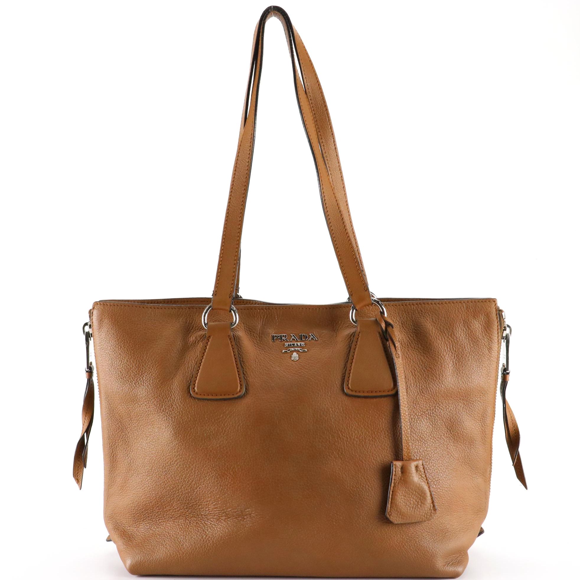 Prada Shopping Tote with Side Zippers in Vitello Daino Leather