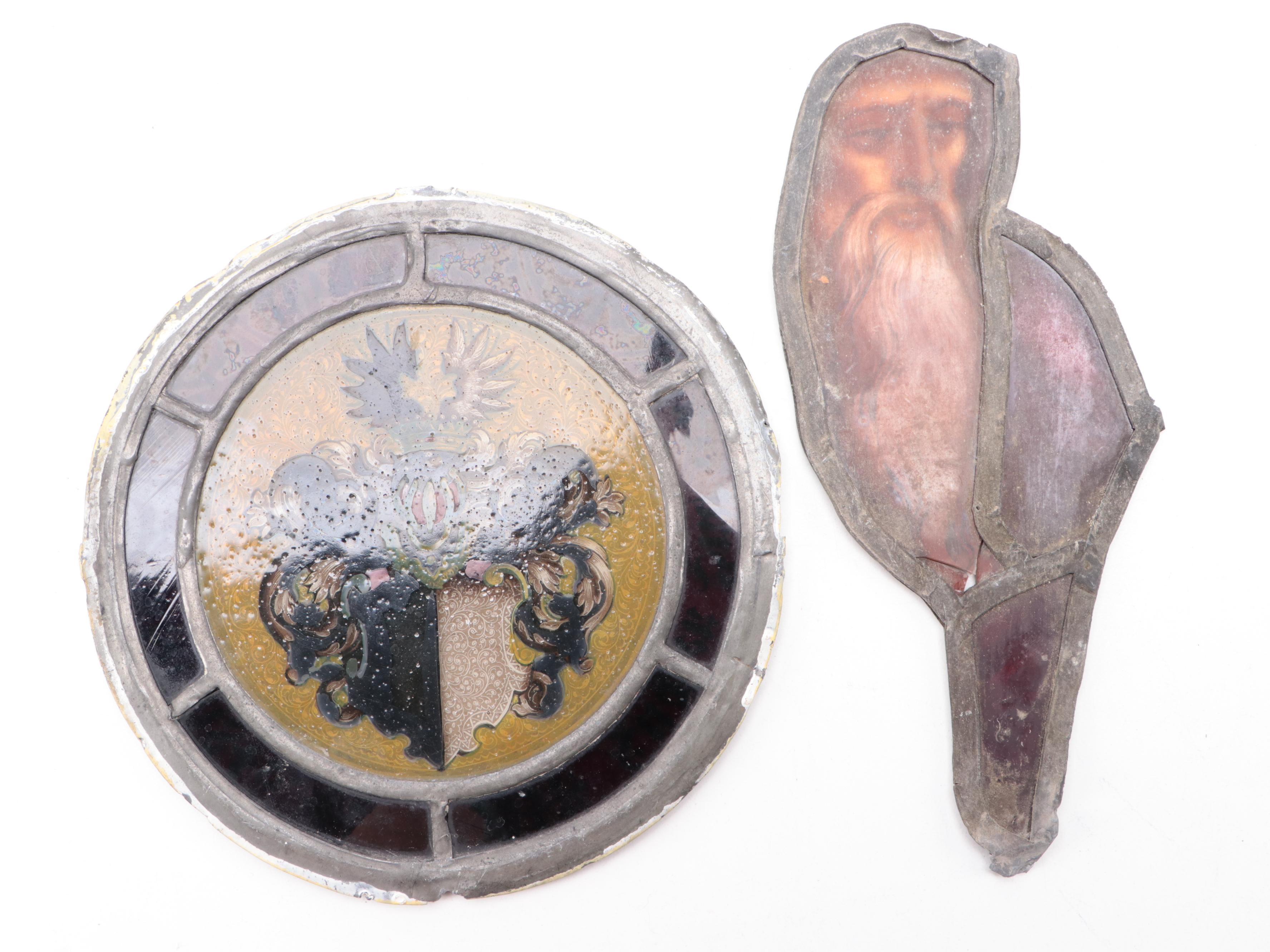 Hand-Painted and Stained Glass Church Window Segments