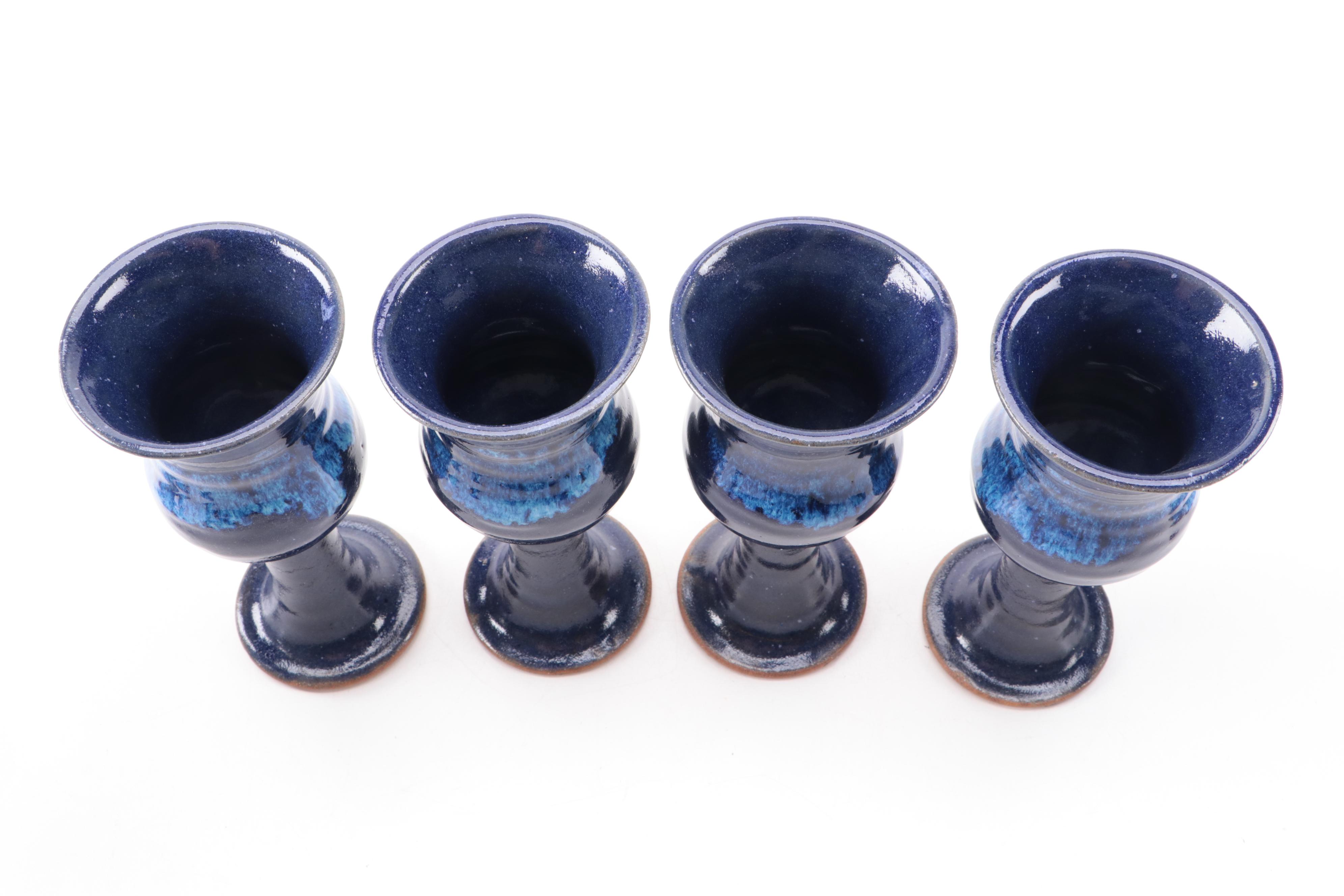 Blue Glazed Earthenware Art Pottery Goblets