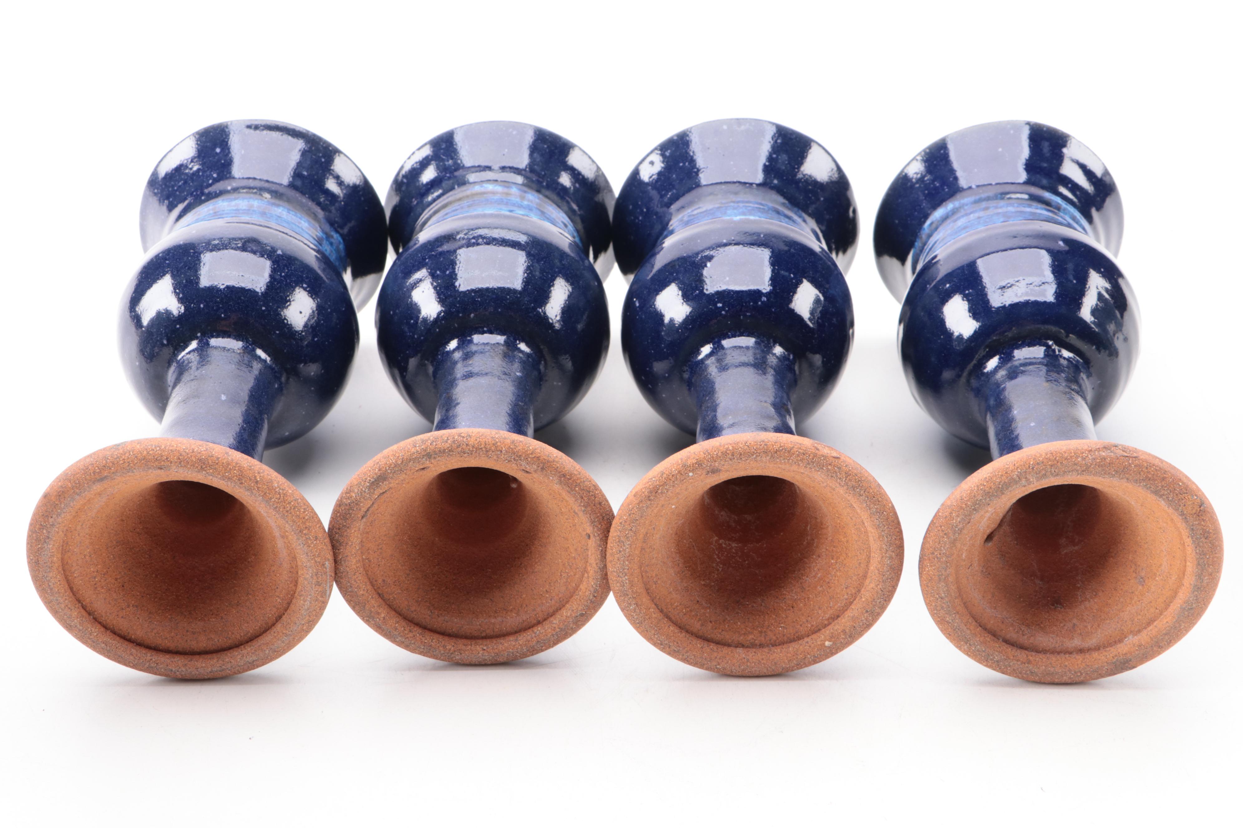 Blue Glazed Earthenware Art Pottery Goblets