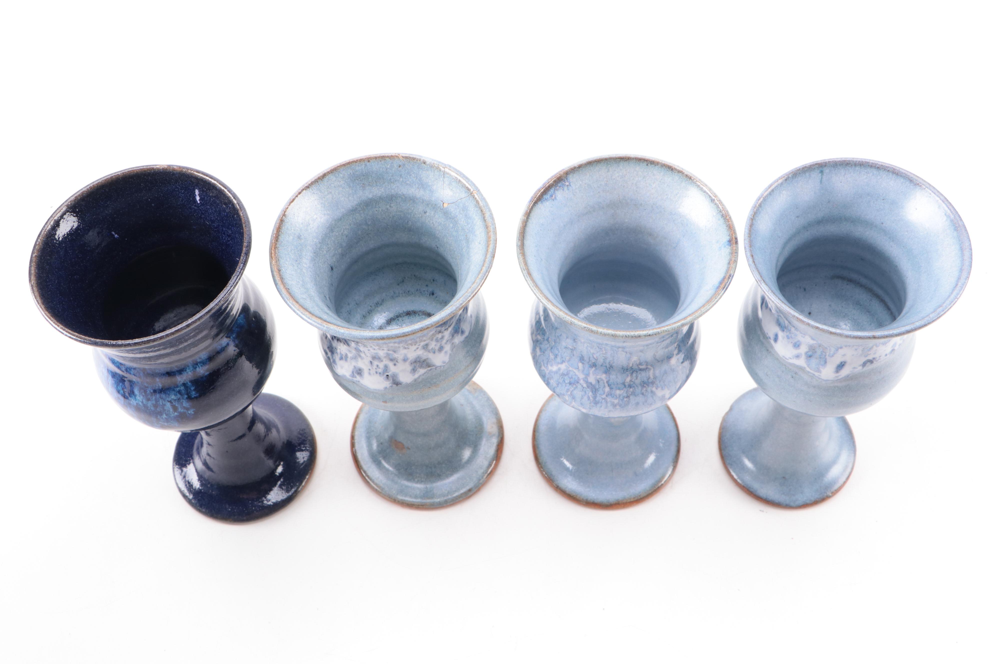 Blue Glazed Earthenware Art Pottery Goblets