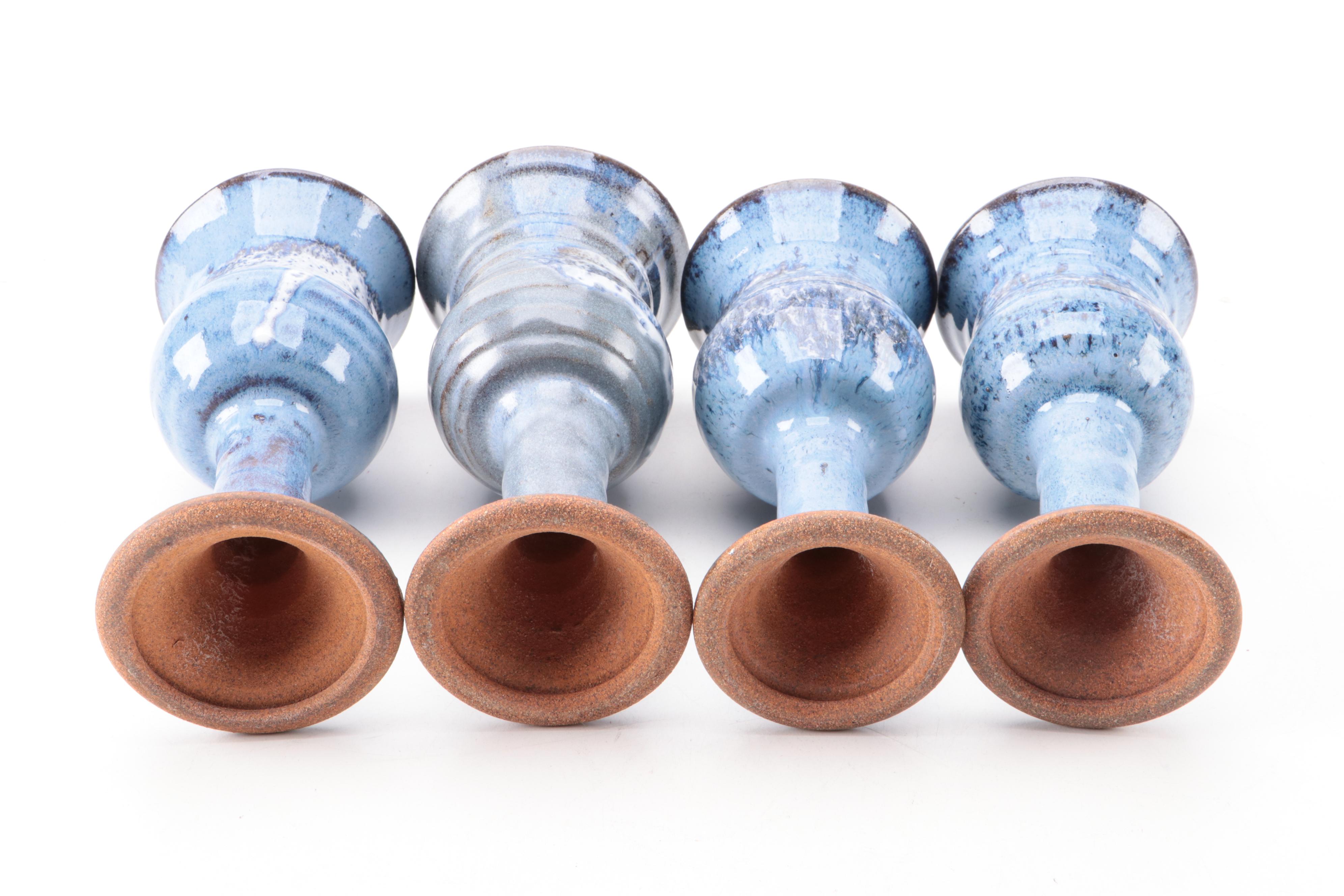 Blue Glazed Earthenware Art Pottery Goblets