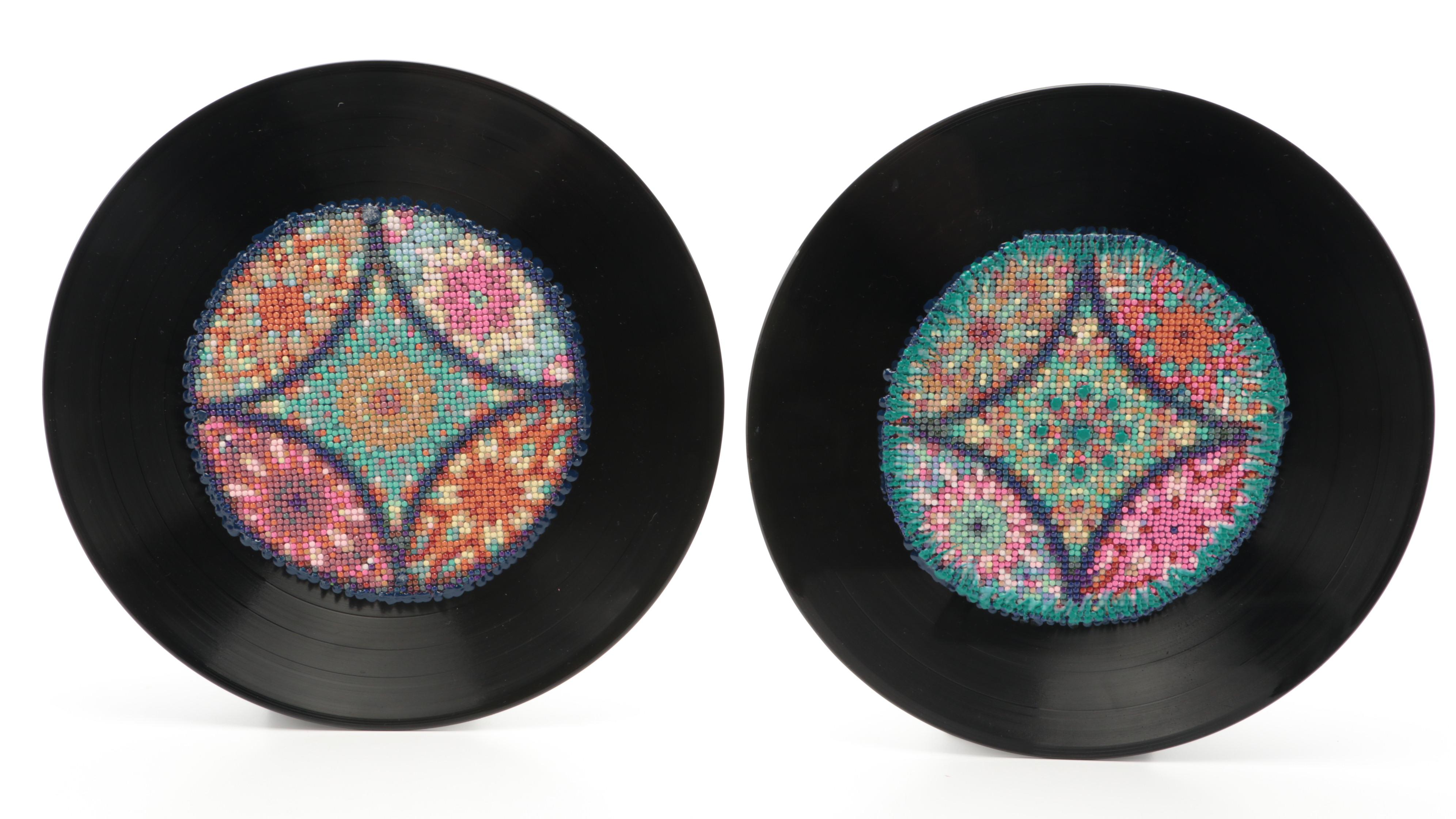 Vinyl Records With Beadwork Wall Decor