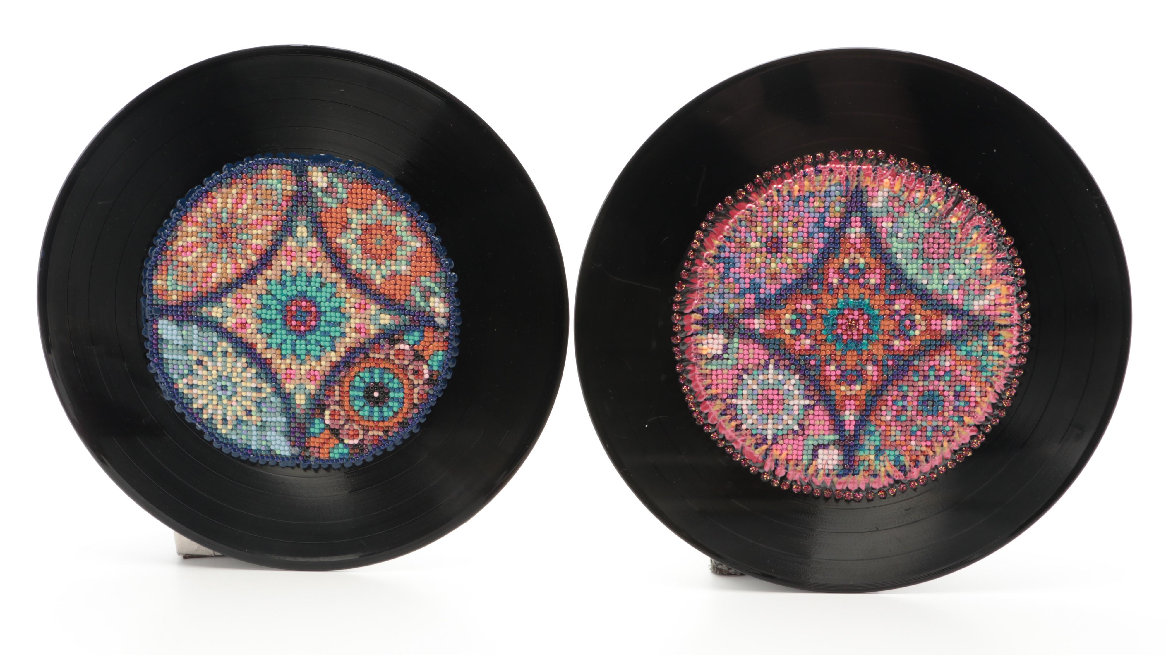 Vinyl Records With Beadwork Wall Decor