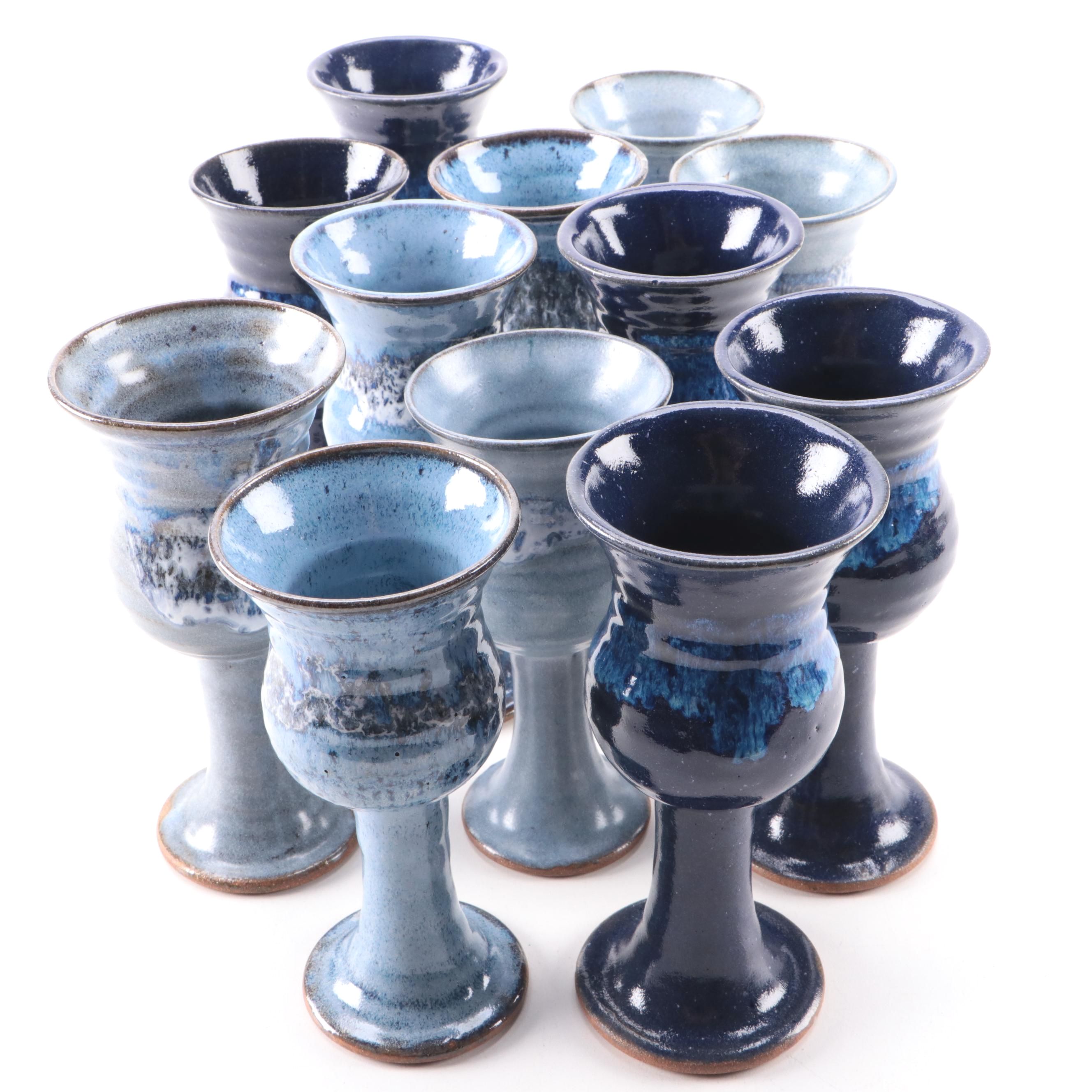 Blue Glazed Earthenware Art Pottery Goblets