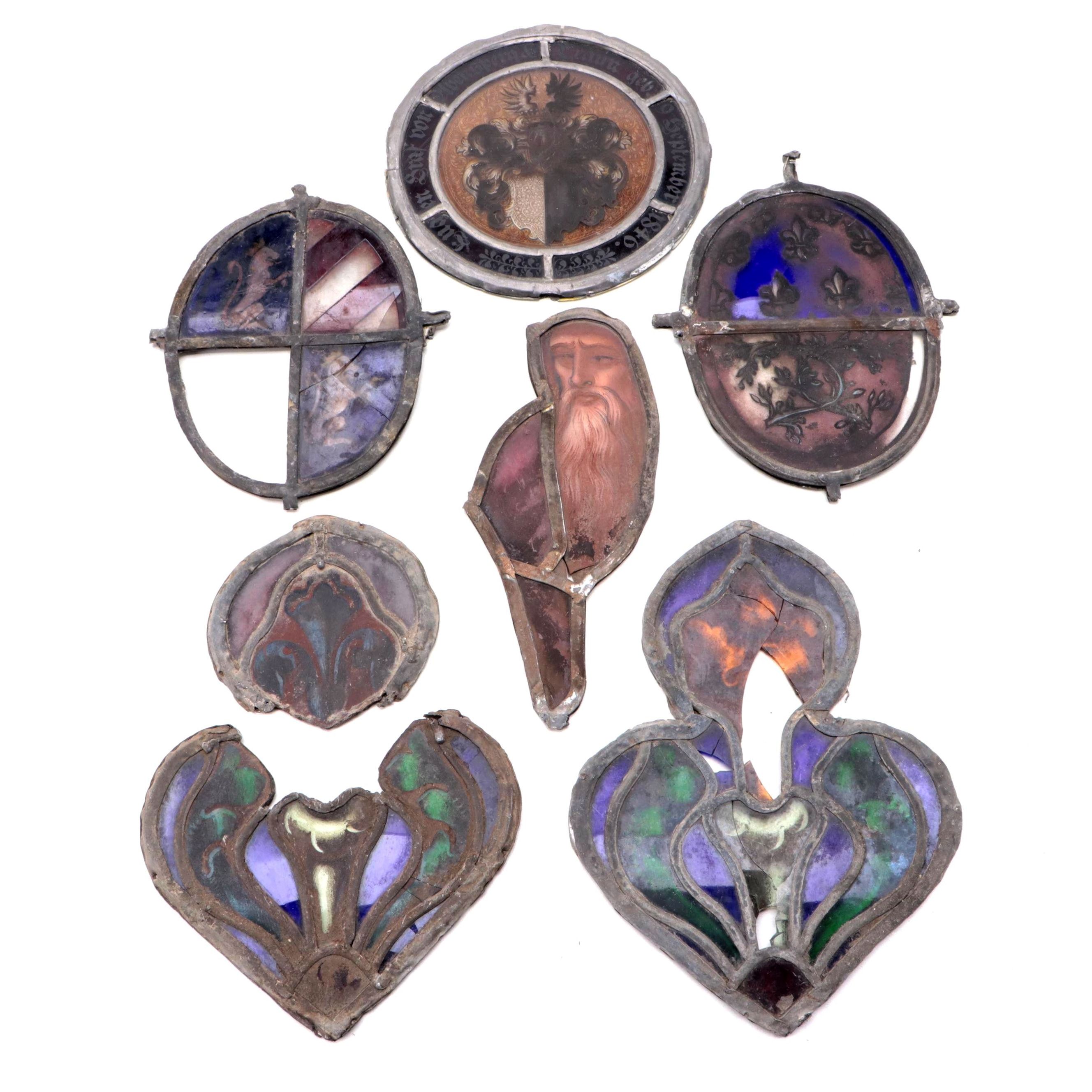 Hand-Painted and Stained Glass Church Window Segments