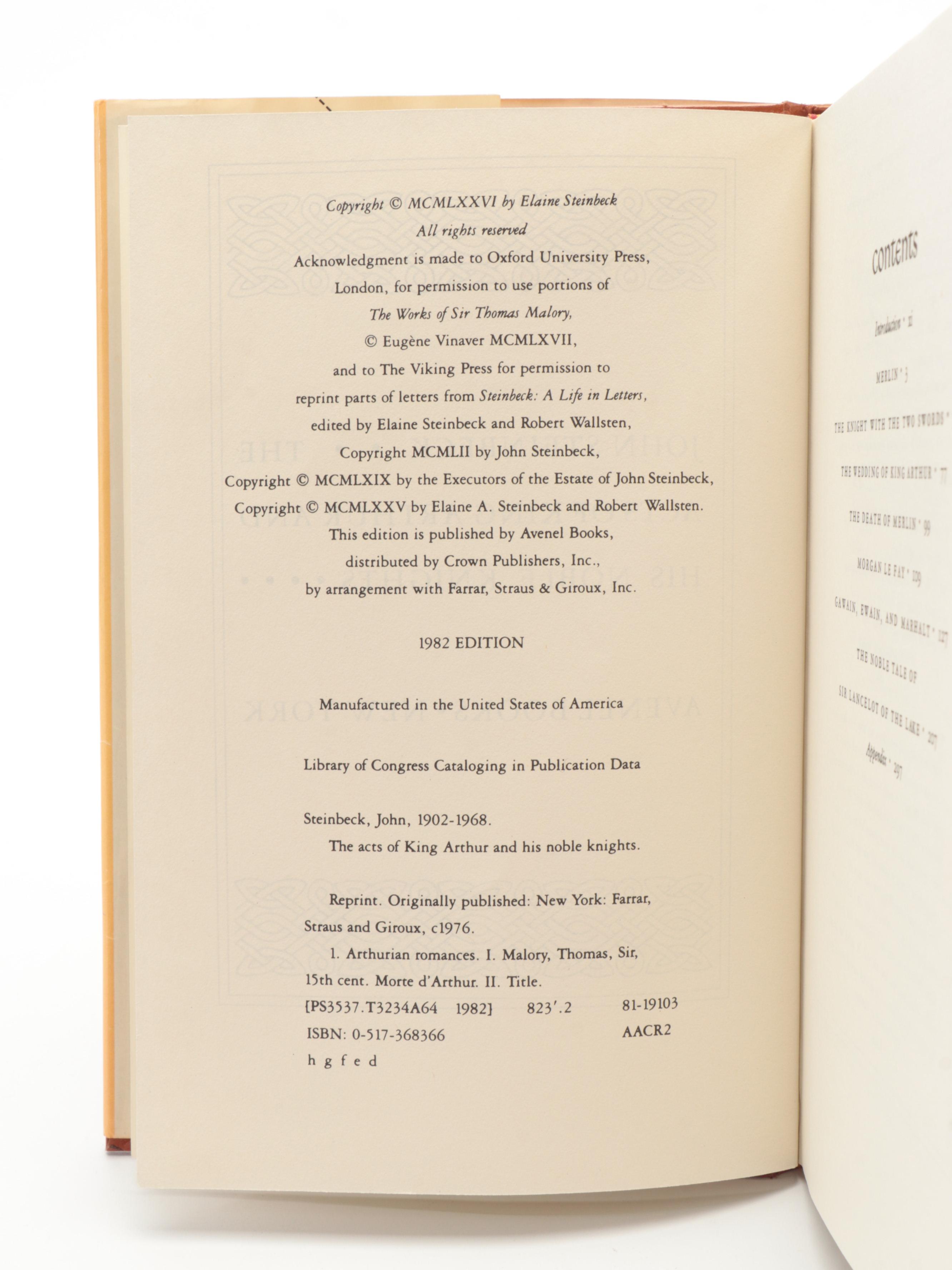 "The Acts of King Arthur and His Noble Knights" by John Steinbeck, 1982