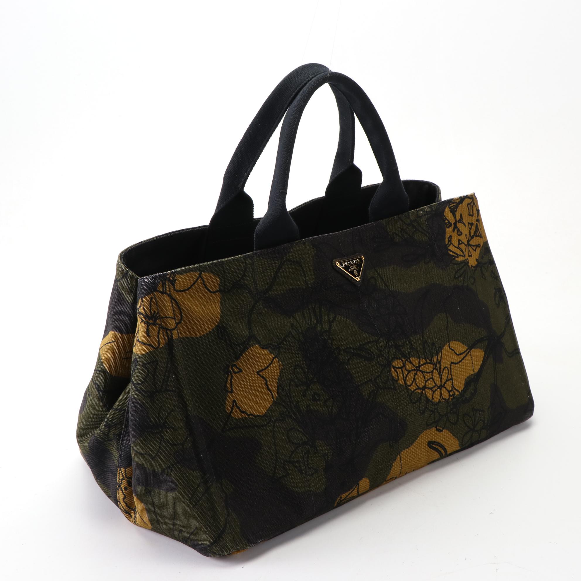 Prada Canapa Tote in Floral Camouflage Printed Canvas