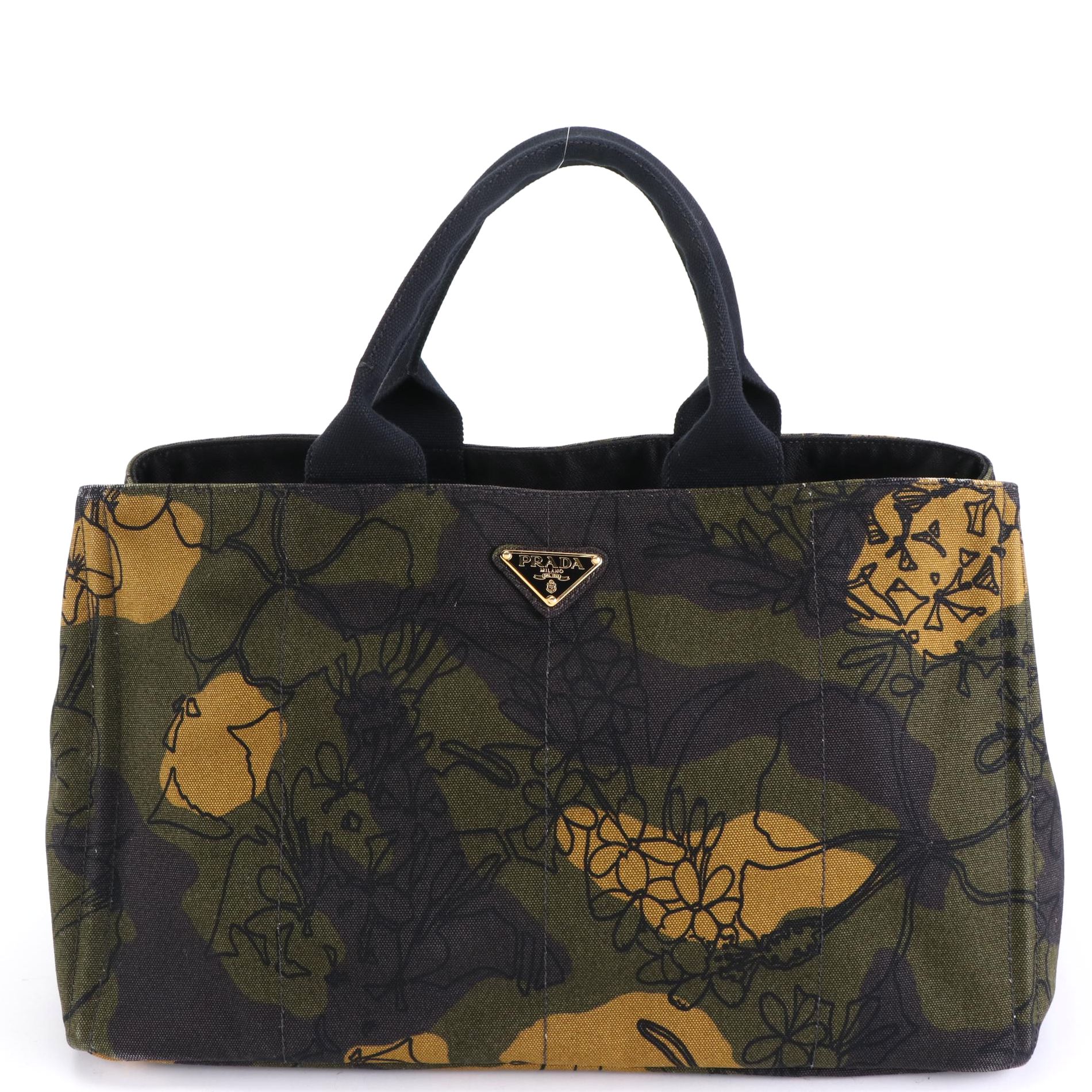 Prada Canapa Tote in Floral Camouflage Printed Canvas