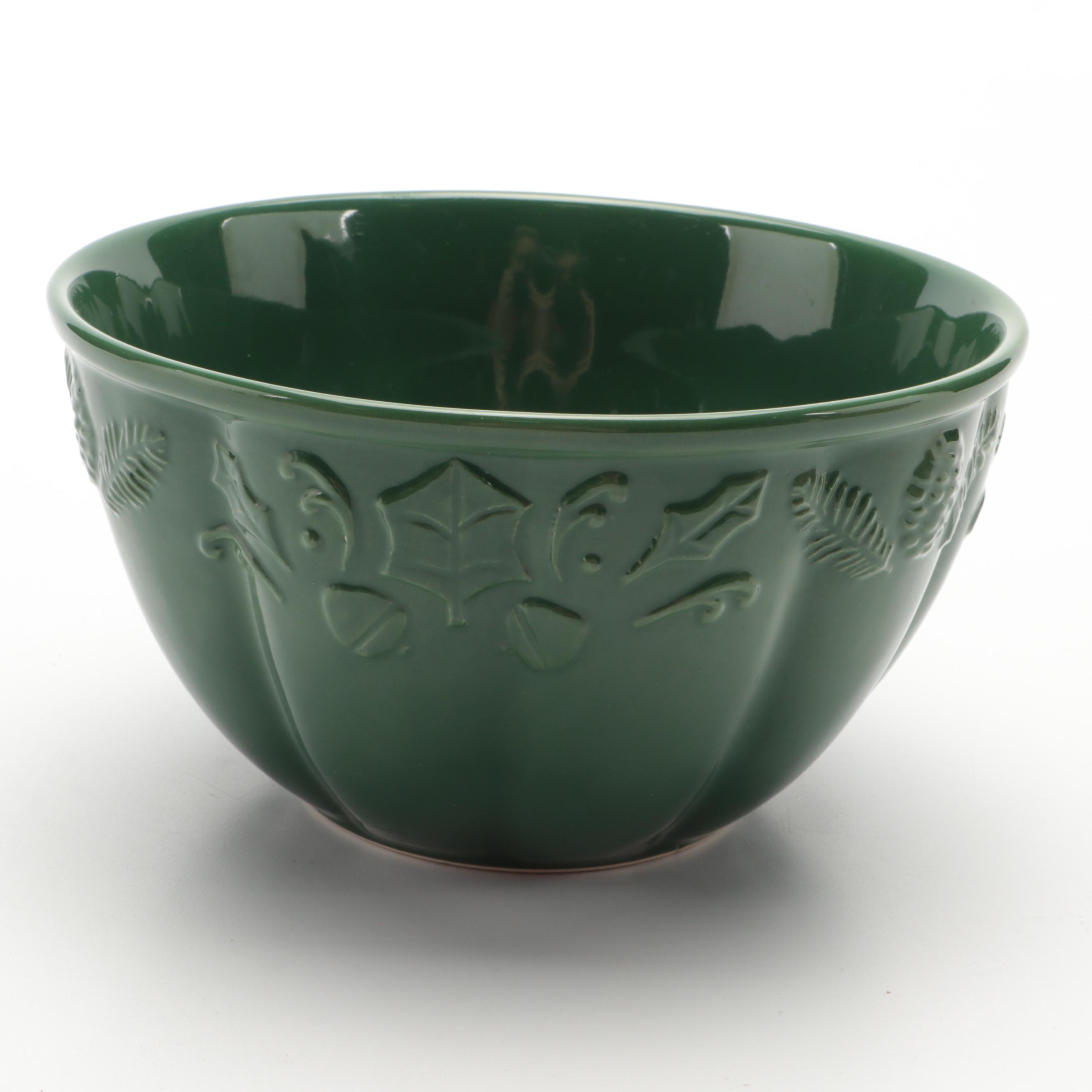 Embossed Green Glazed Ceramic Bowl with More Ceramic Mixing Bowls