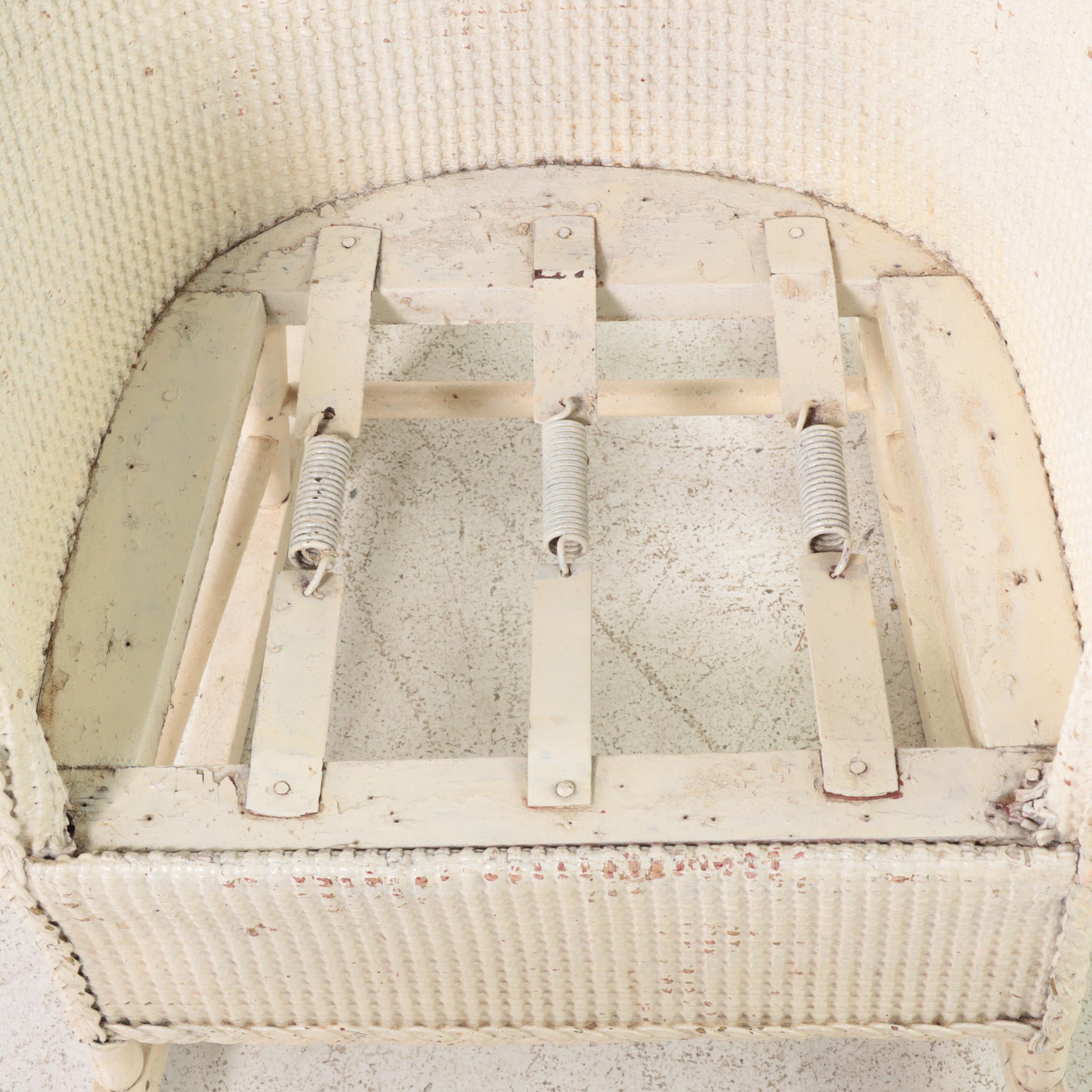 White-Painted Wicker and Hardwood Child's Rocker, Early 20th Century