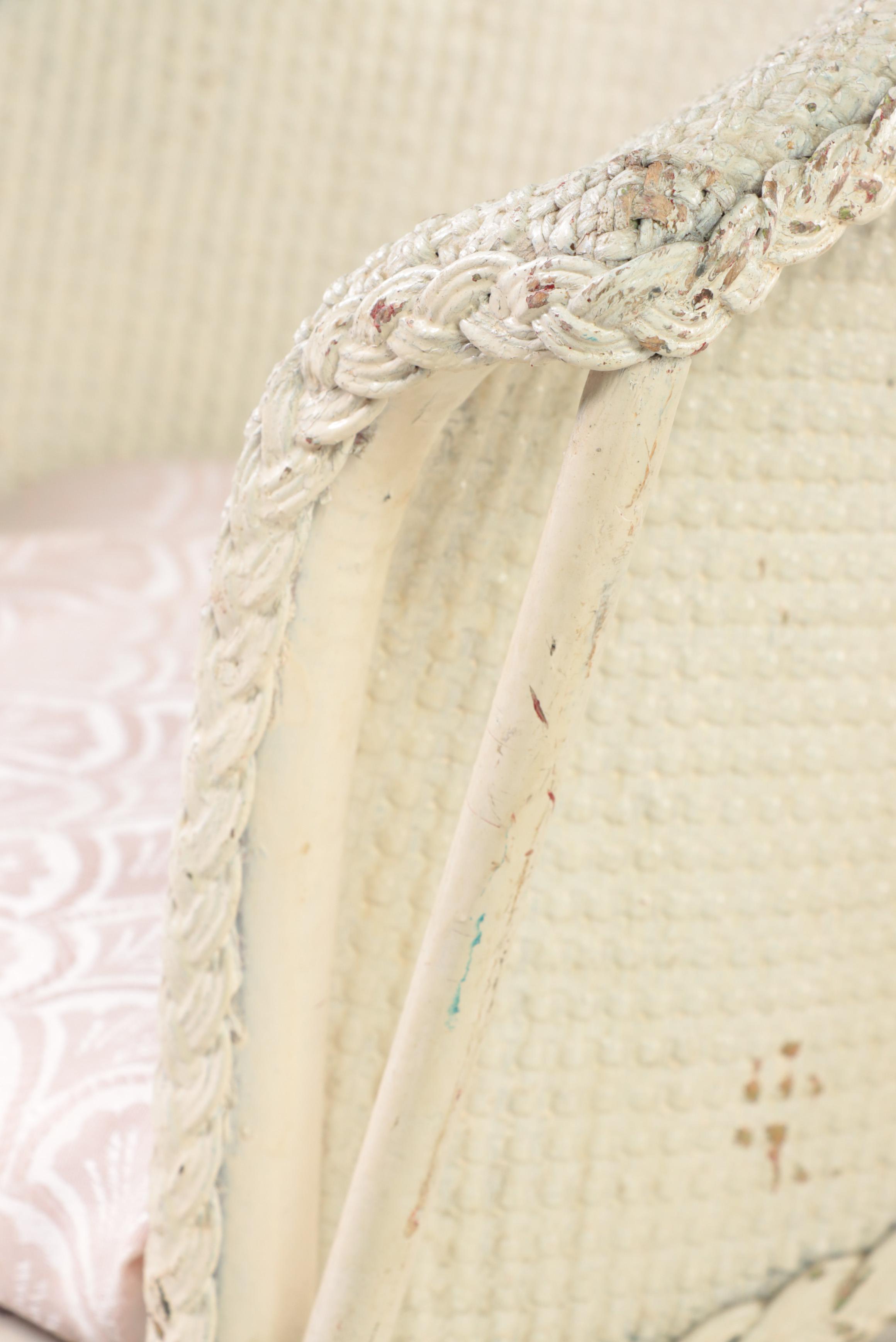 White-Painted Wicker and Hardwood Child's Rocker, Early 20th Century