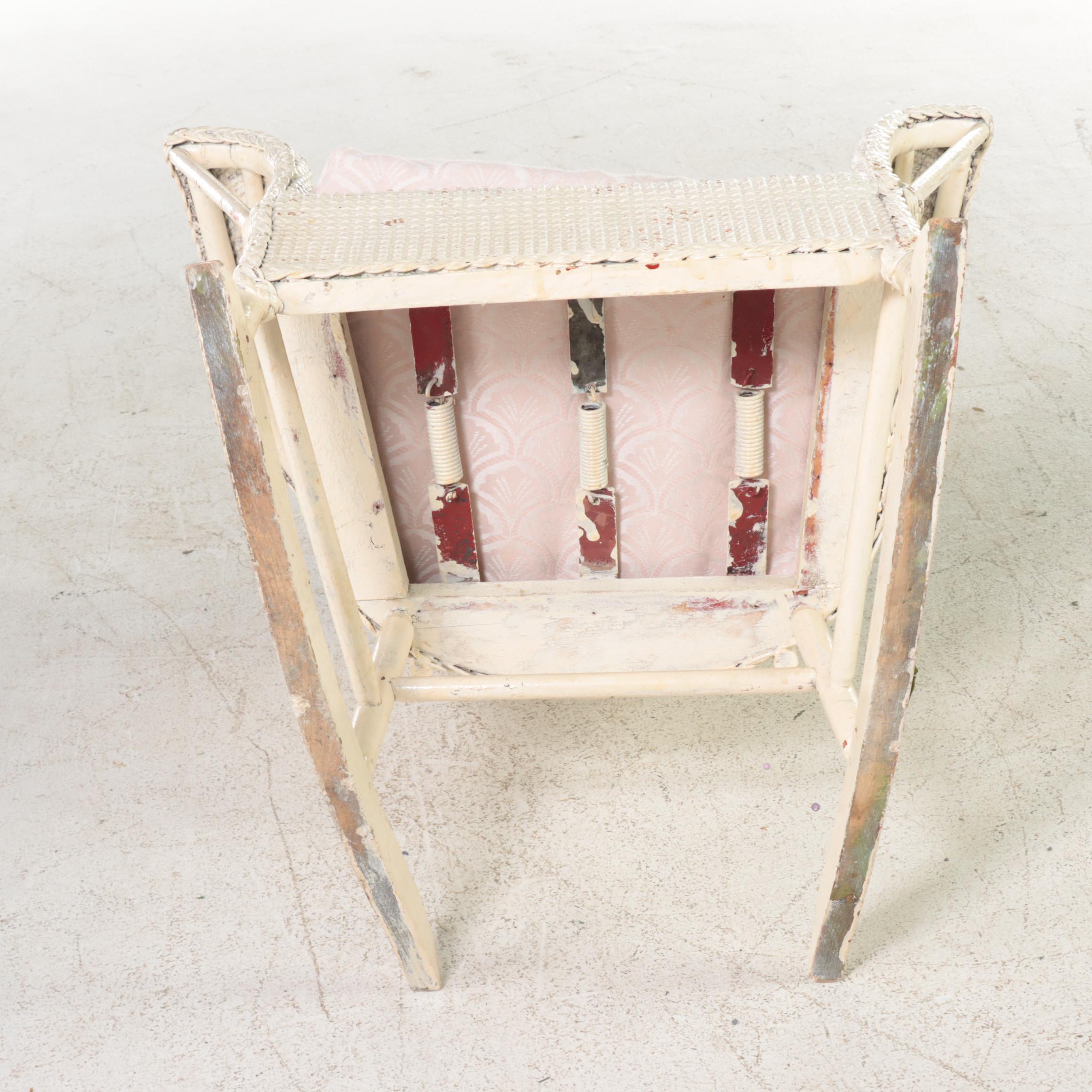 White-Painted Wicker and Hardwood Child's Rocker, Early 20th Century