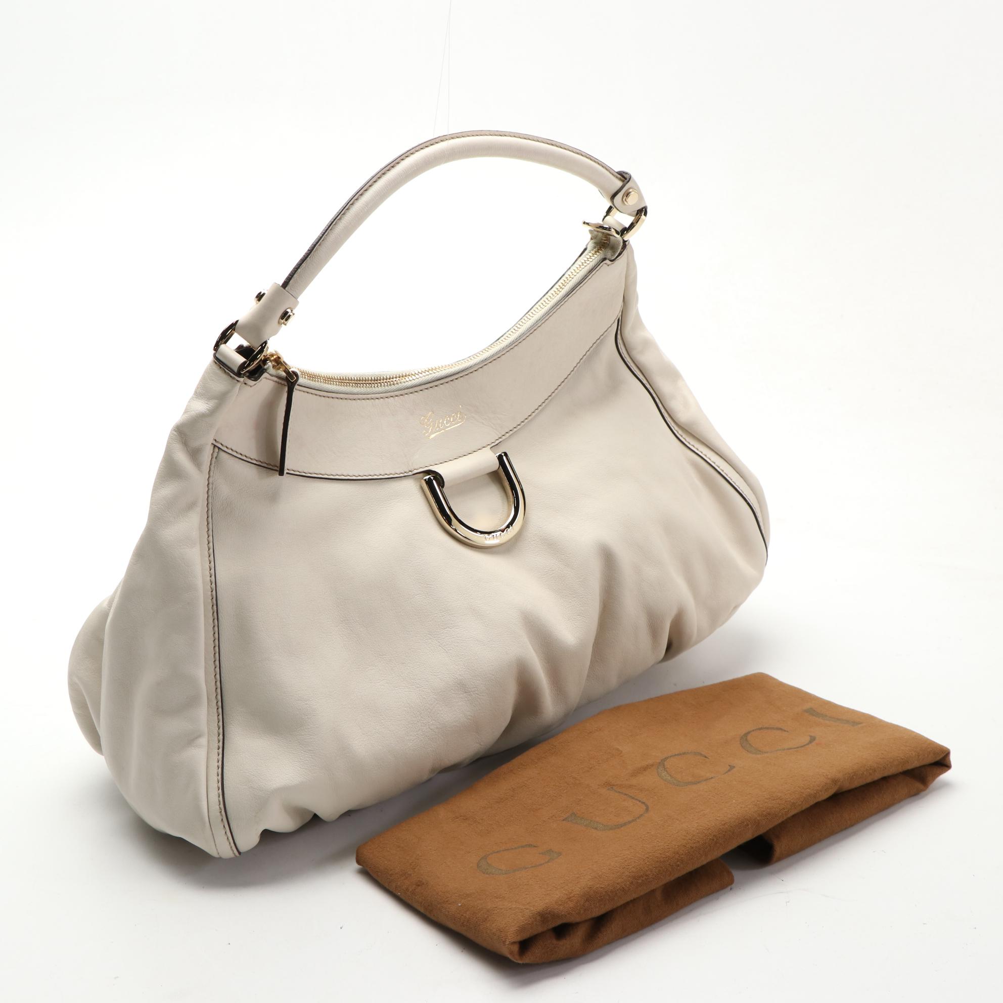 Gucci Abbey D-Ring Hobo Bag in White Leather