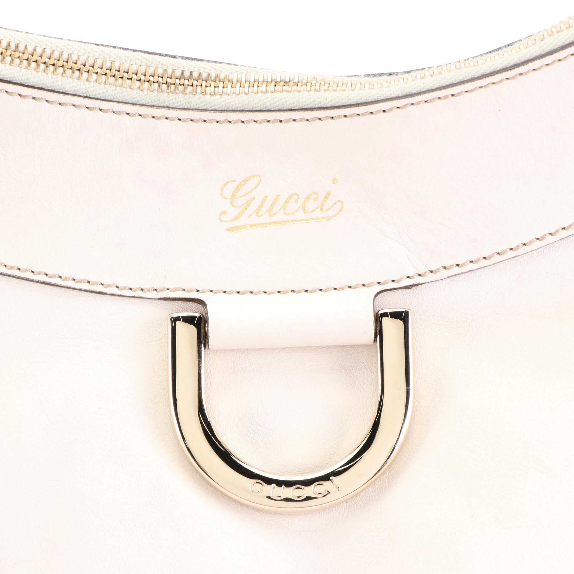 Gucci Abbey D-Ring Hobo Bag in White Leather