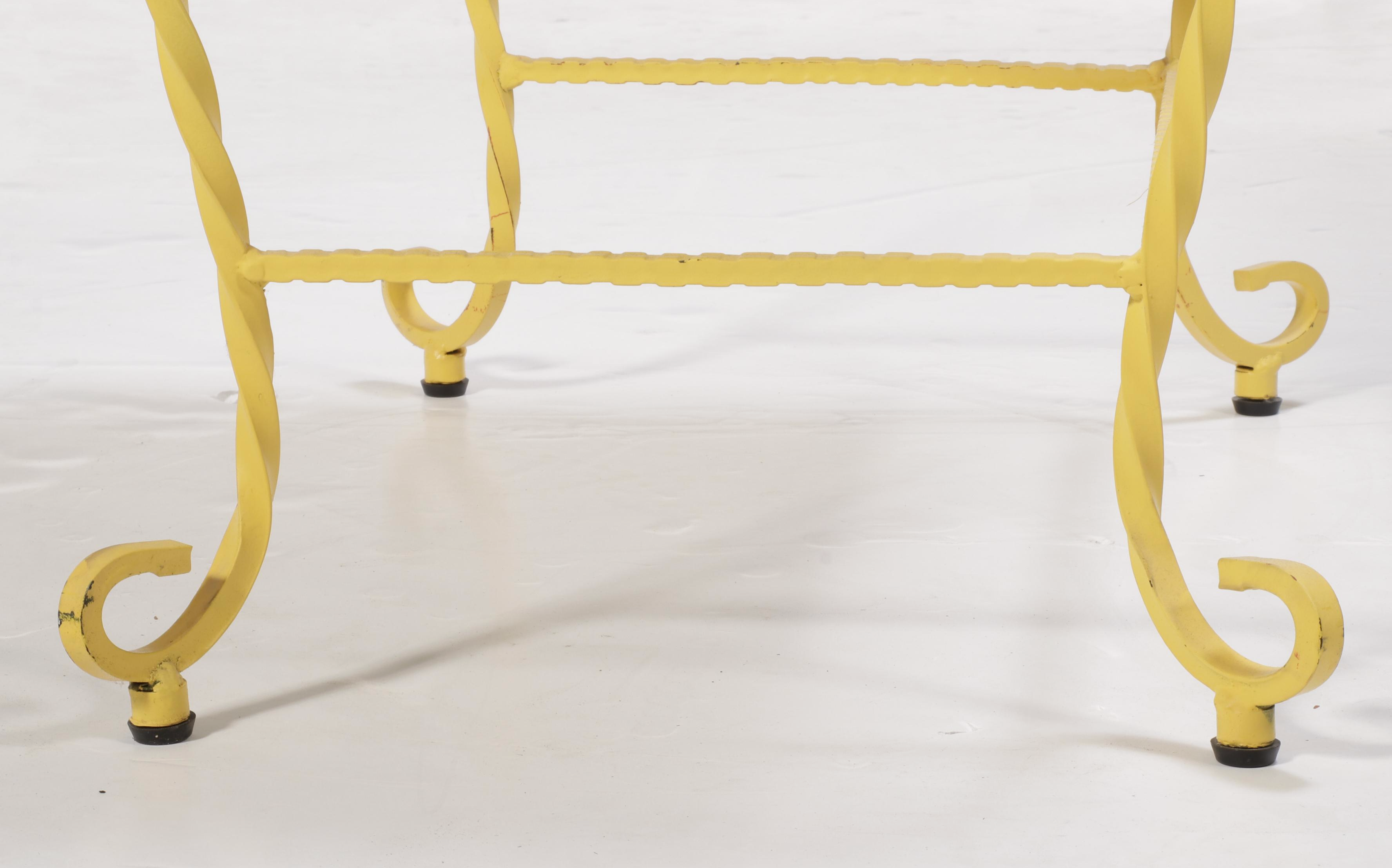 Yellow-Painted Metal Side Table with Mosaic Tile Top