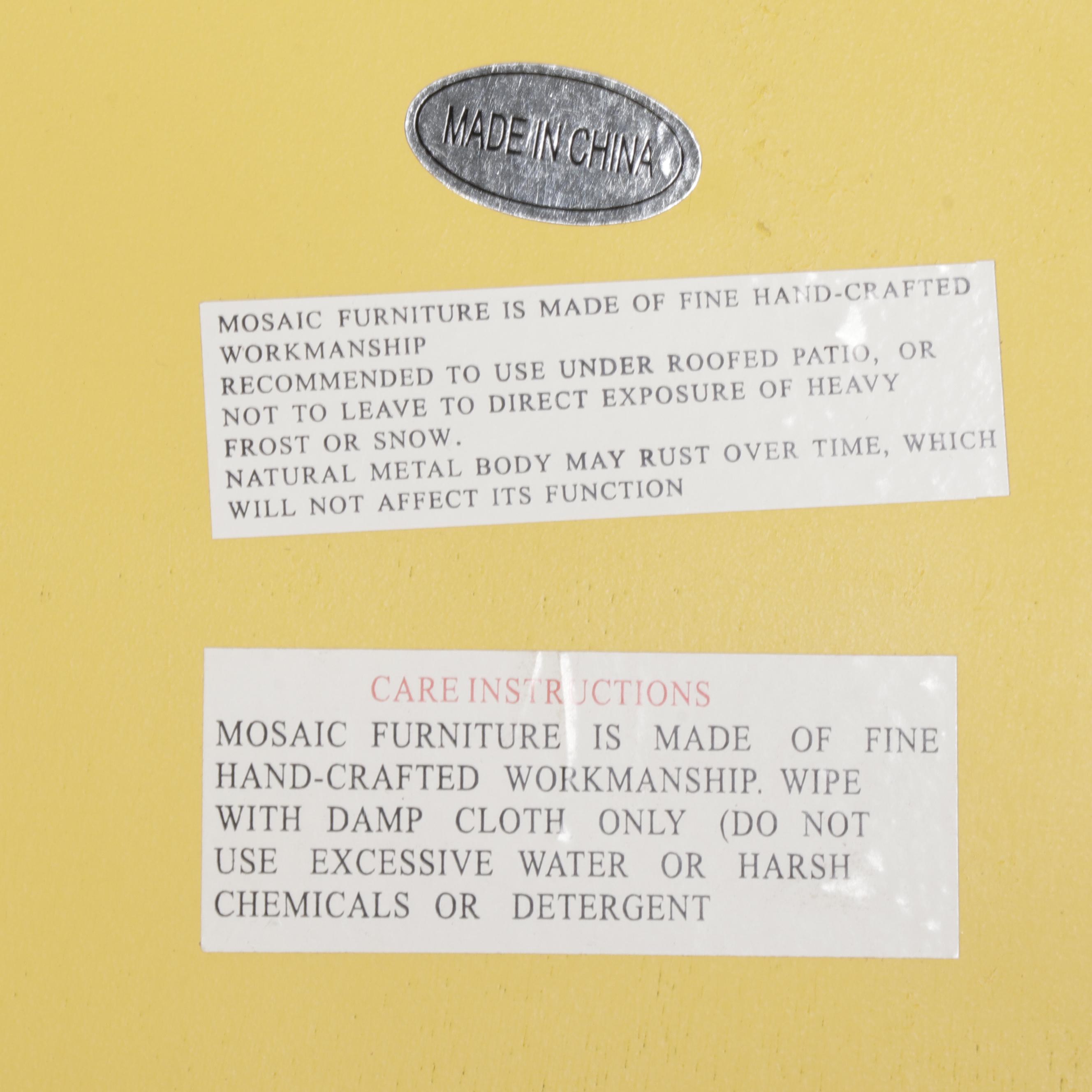 Yellow-Painted Metal Side Table with Mosaic Tile Top