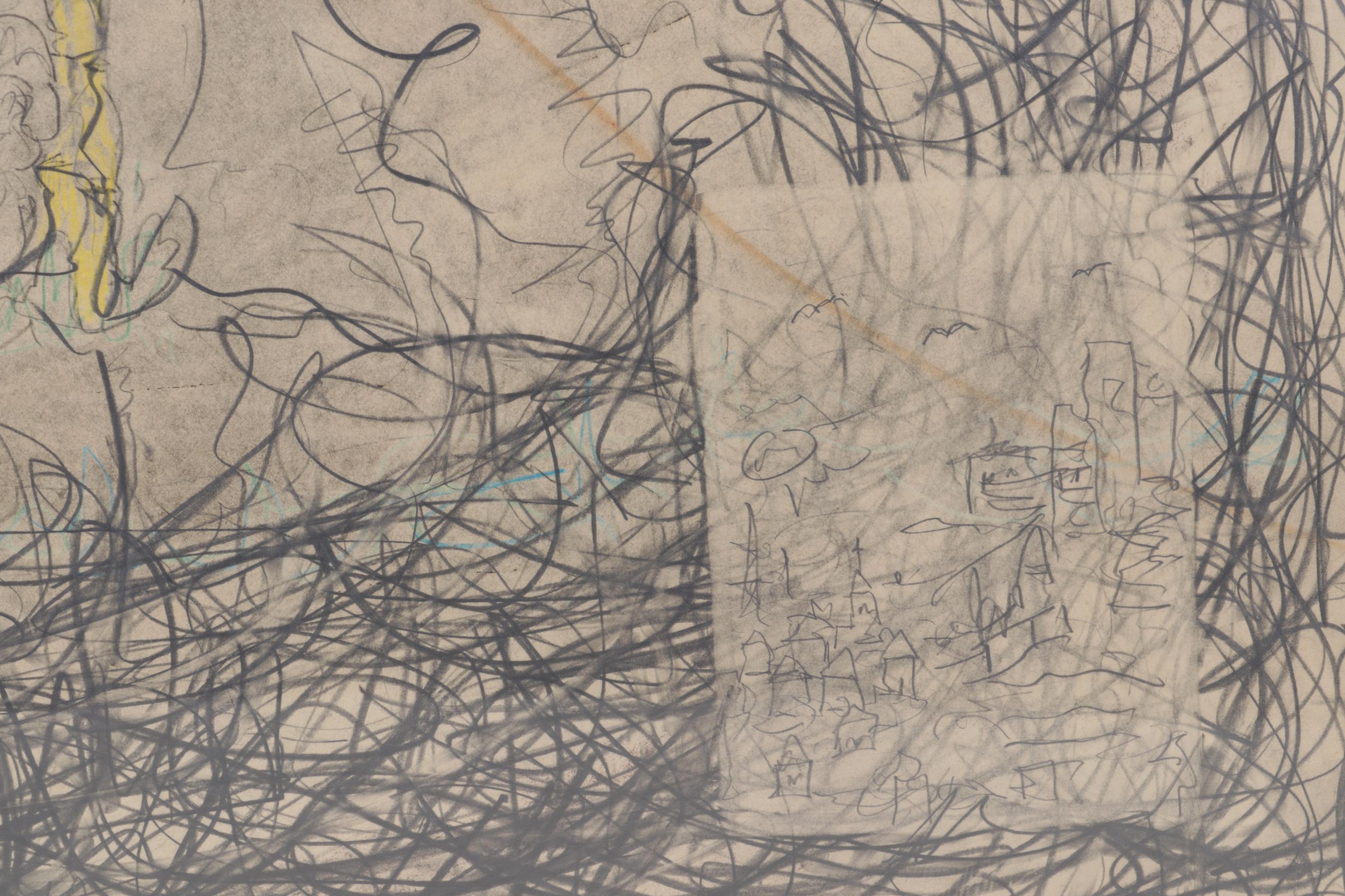 David R. Leach Charcoal and Colored Pencil Drawing "Untitled," Late 20th Century