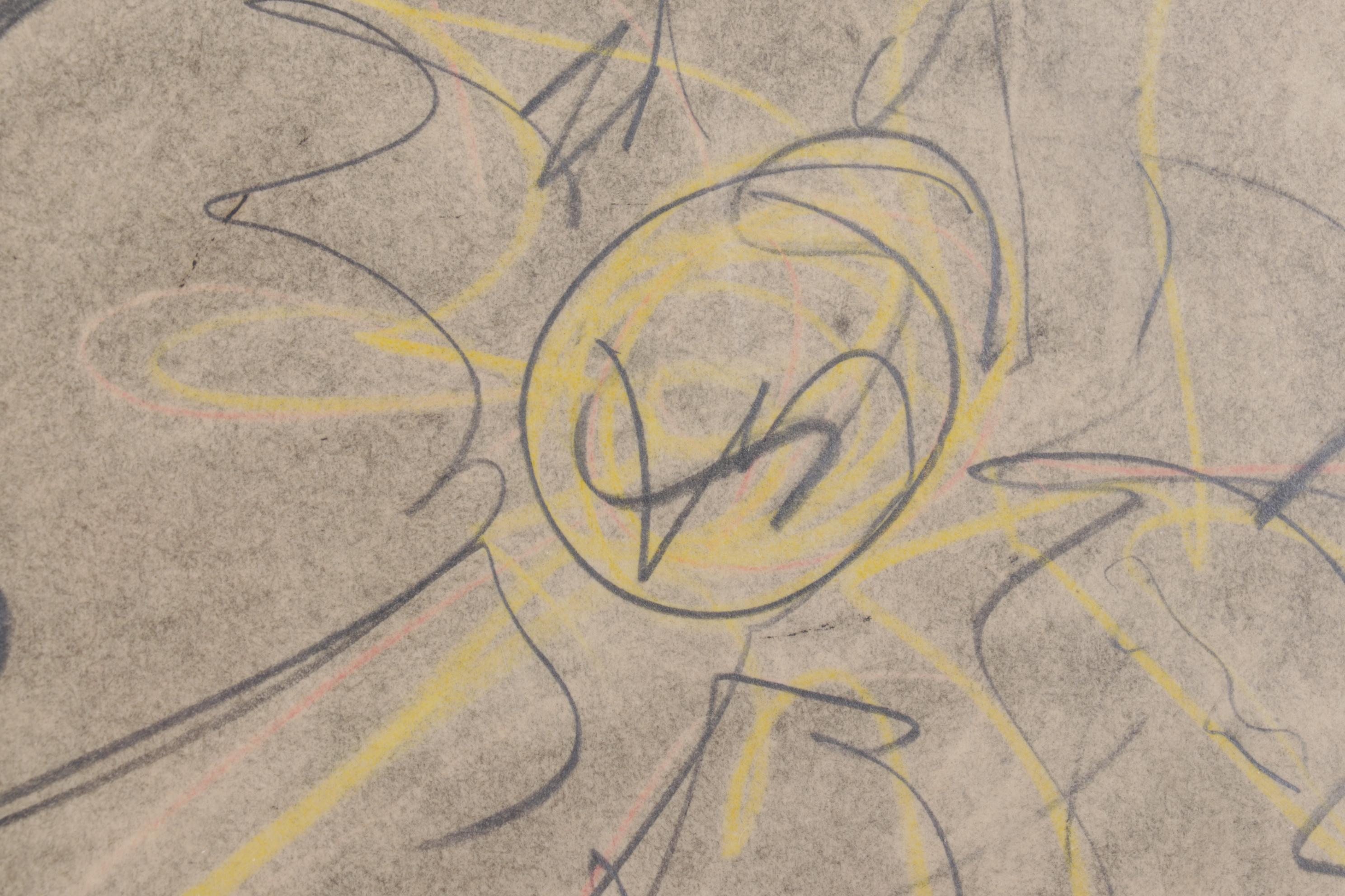 David R. Leach Charcoal and Colored Pencil Drawing "Untitled," Late 20th Century