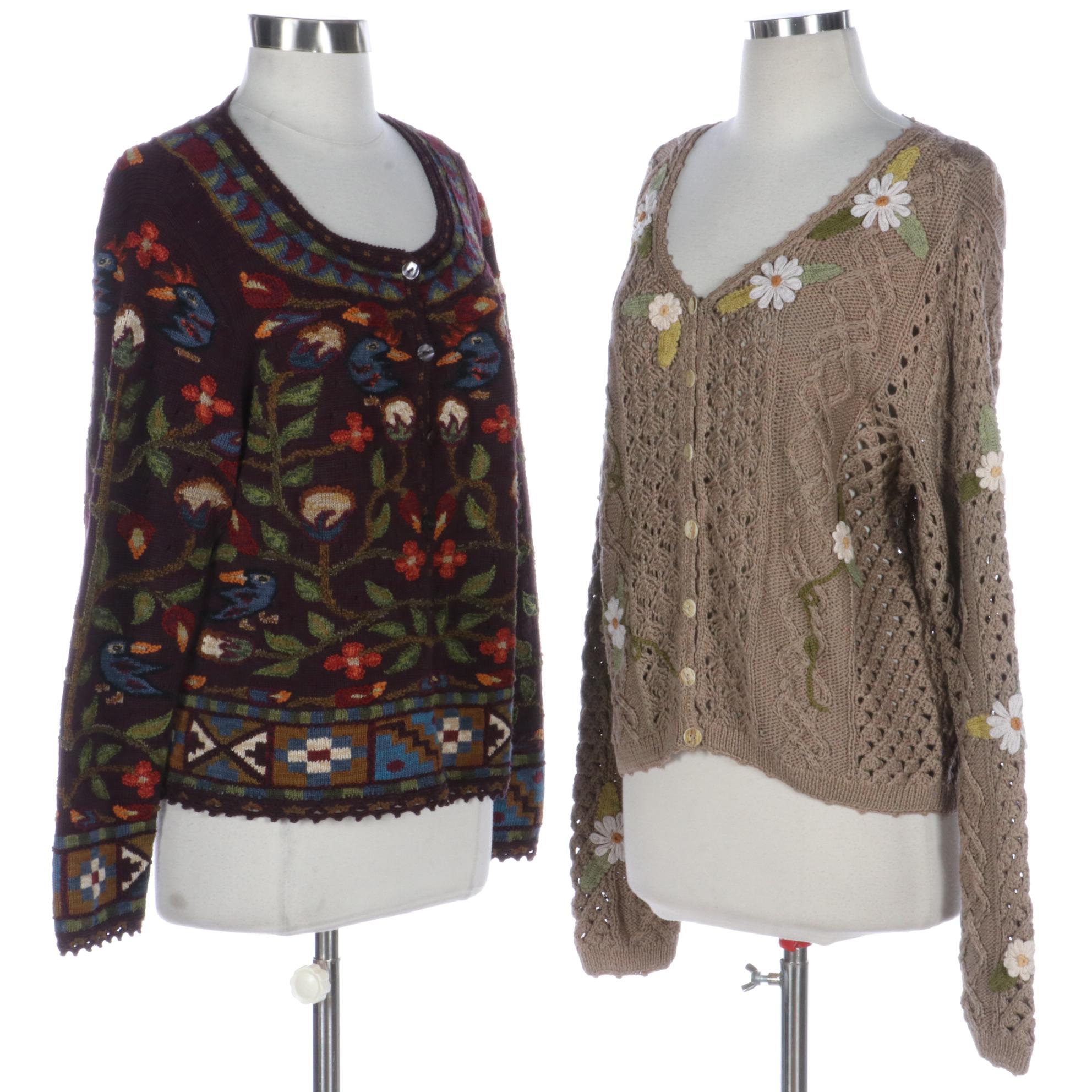 Peruvian Connection Intarsia Knit Cardigan and Texture Knit Cardigan