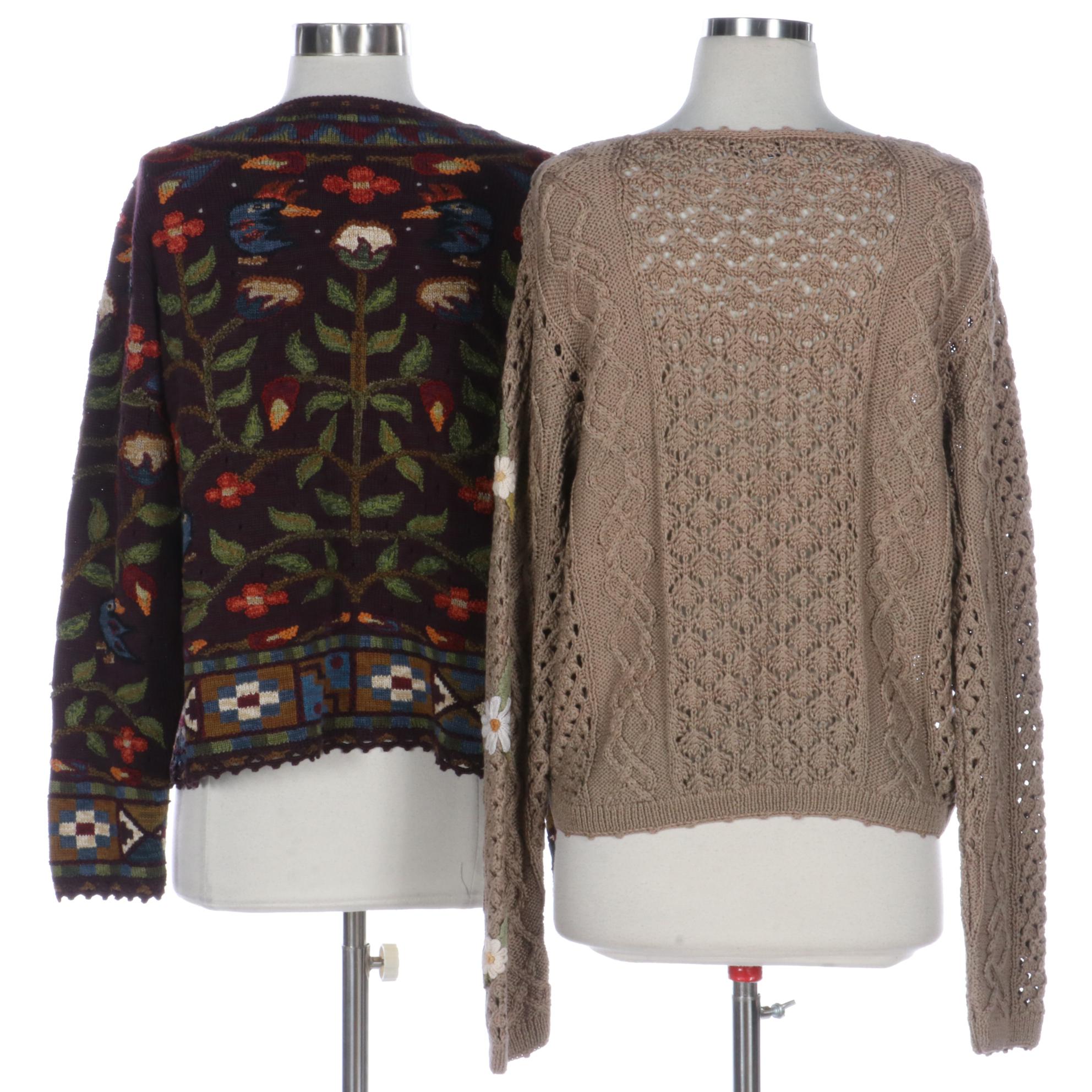 Peruvian Connection Intarsia Knit Cardigan and Texture Knit Cardigan