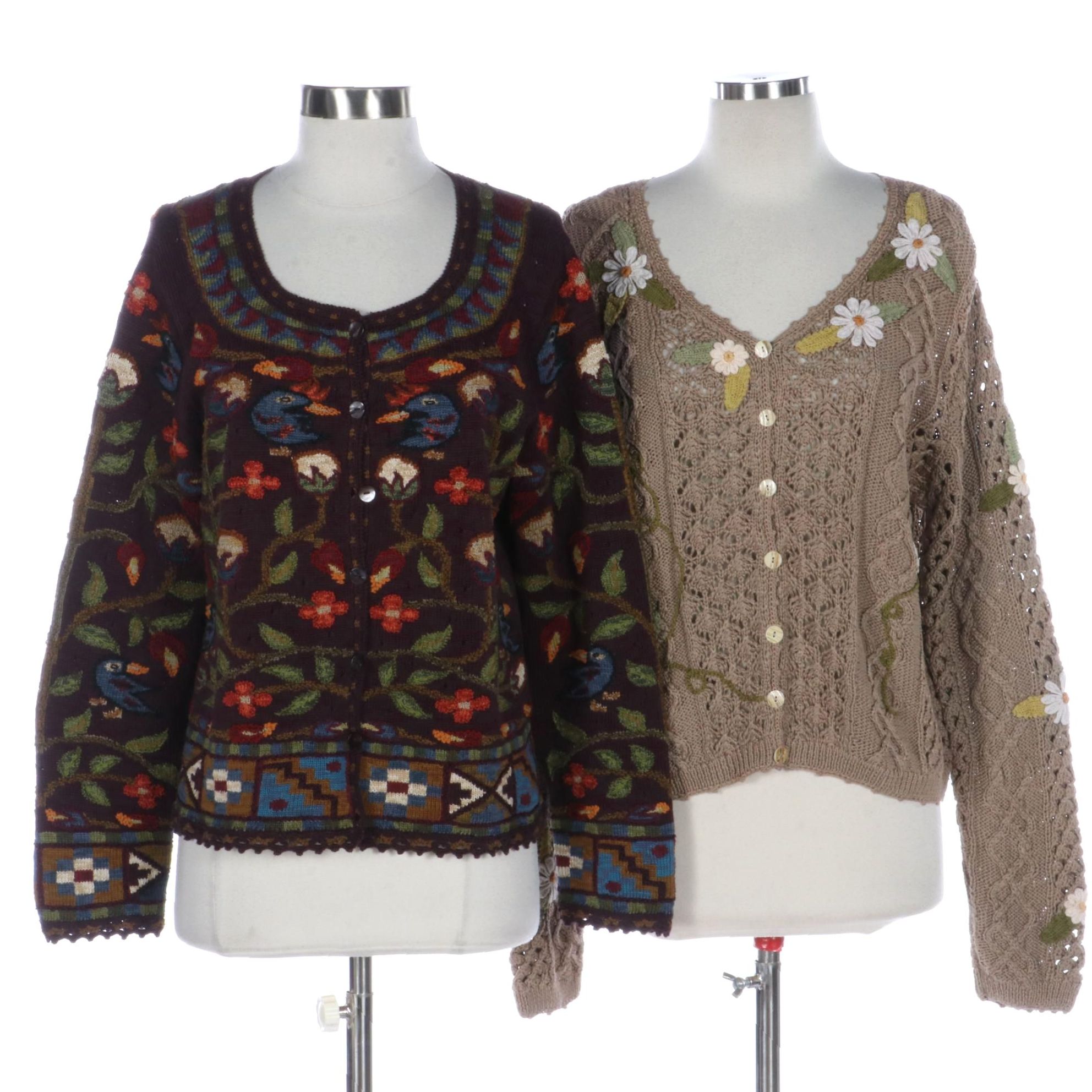 Peruvian Connection Intarsia Knit Cardigan and Texture Knit Cardigan